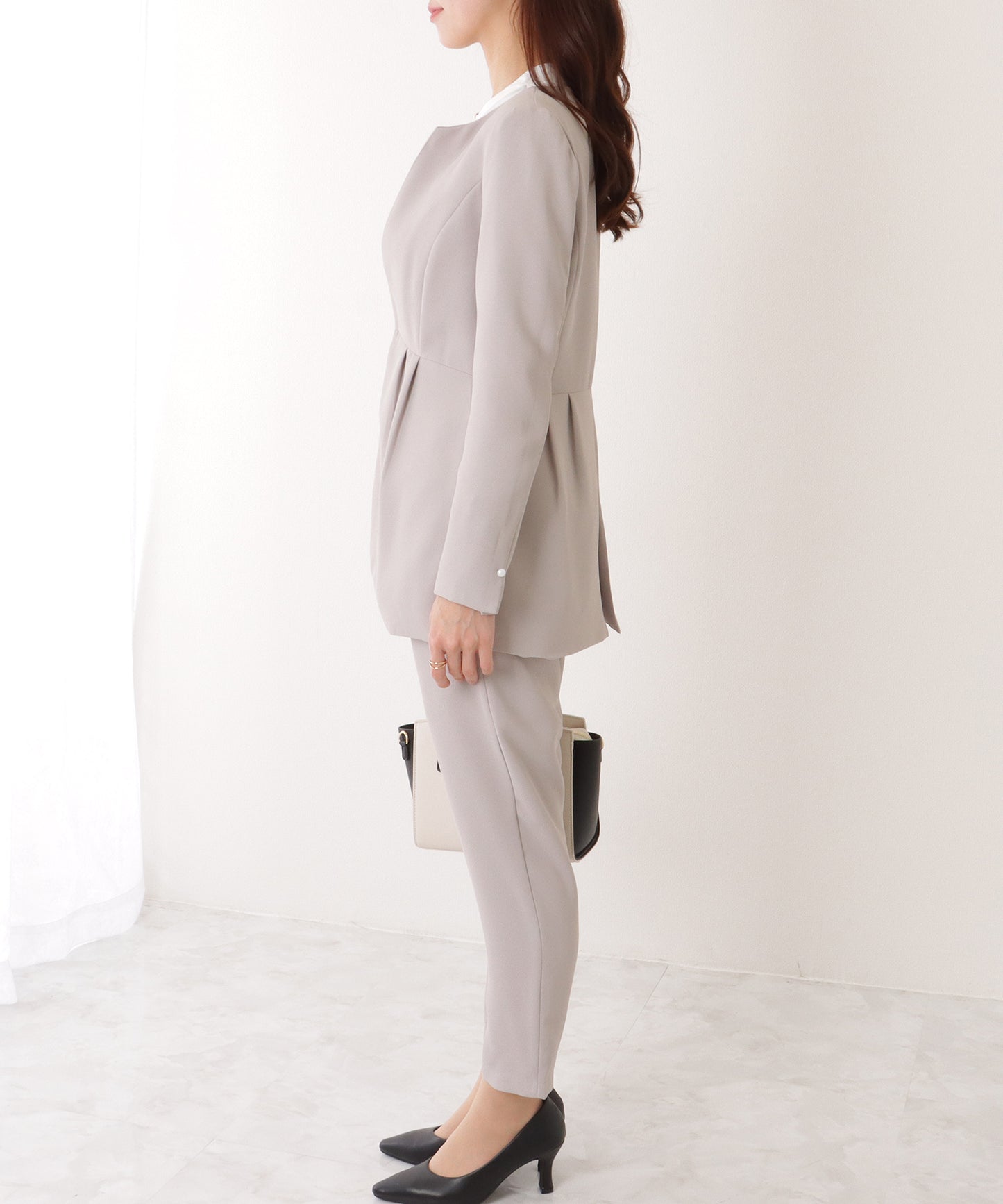 フロントホック ペプラム パンツ スーツ セットアップ