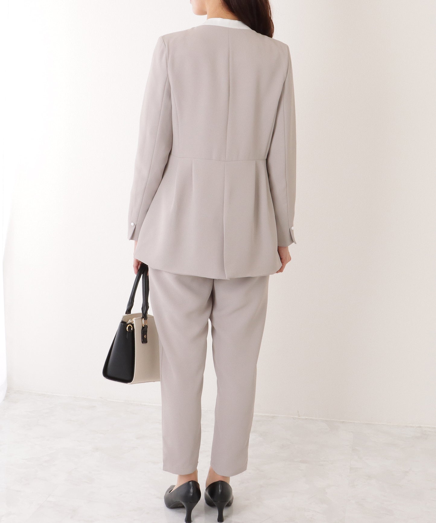 フロントホック ペプラム パンツ スーツ セットアップ
