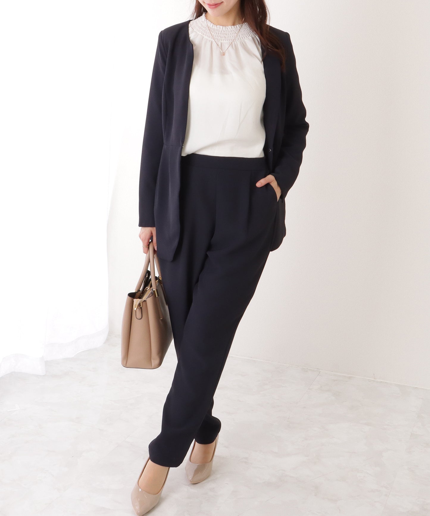フロントホック ペプラム パンツ スーツ セットアップ
