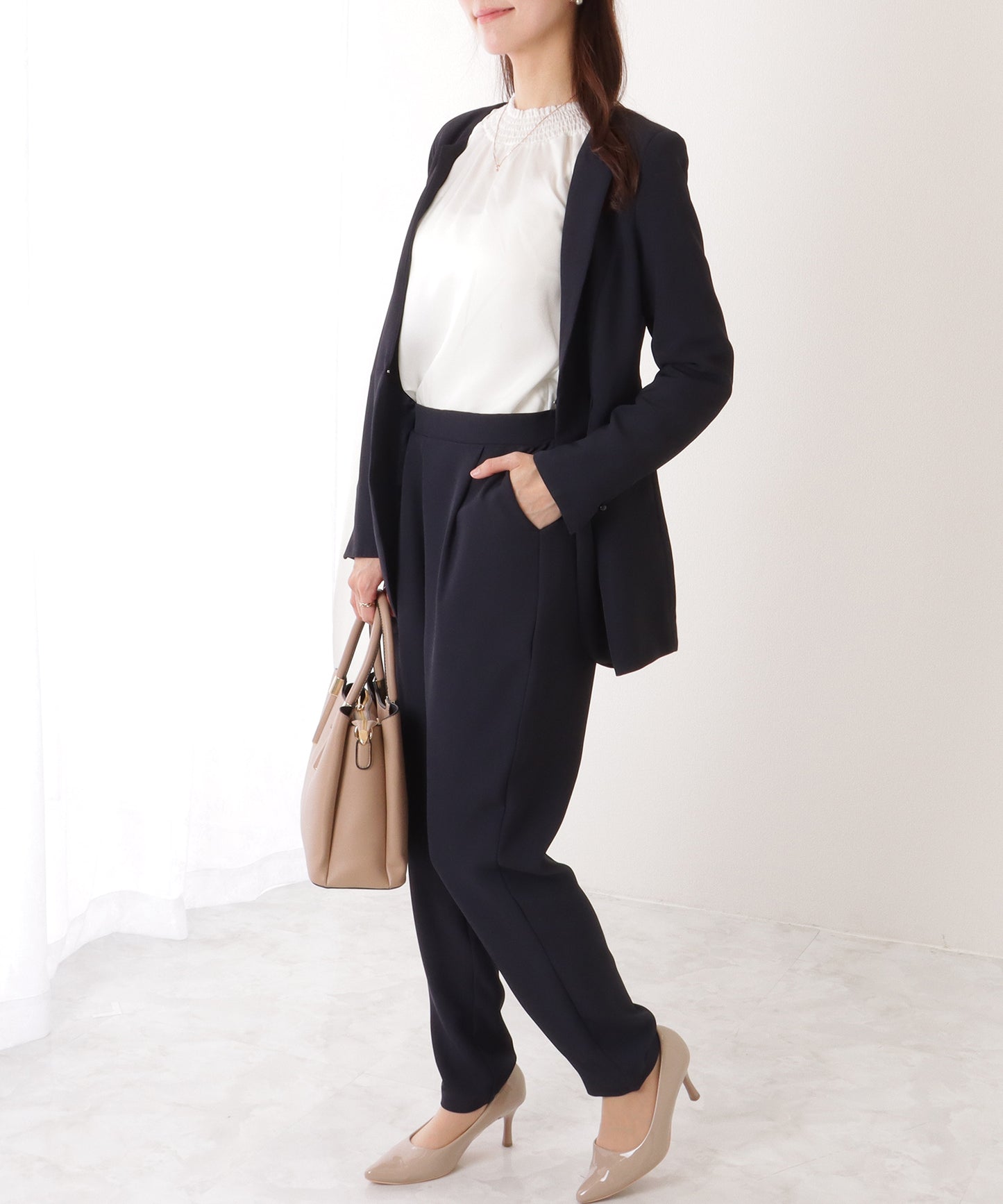 フロントホック ペプラム パンツ スーツ セットアップ
