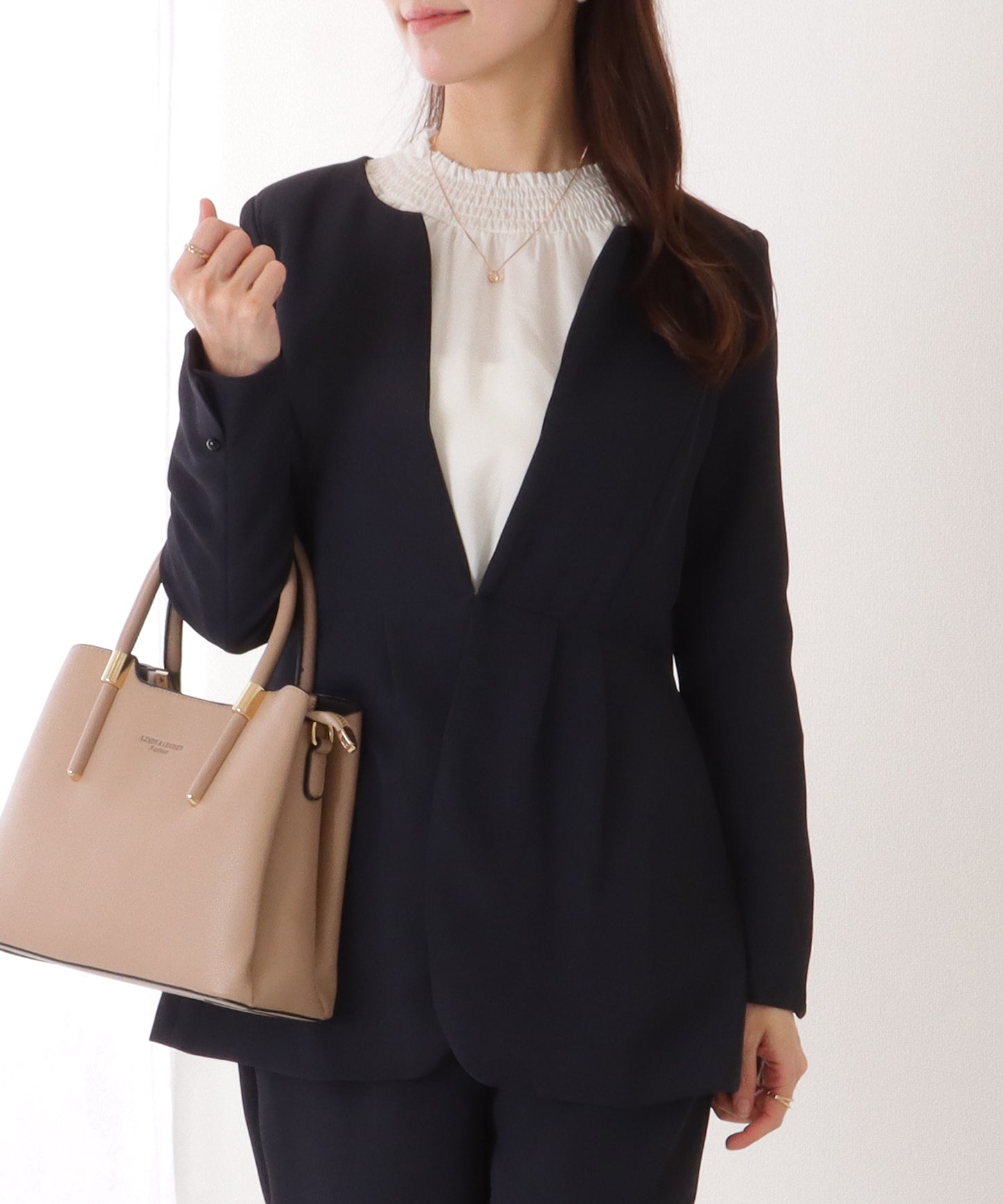 フロントホック ペプラム パンツ スーツ セットアップ