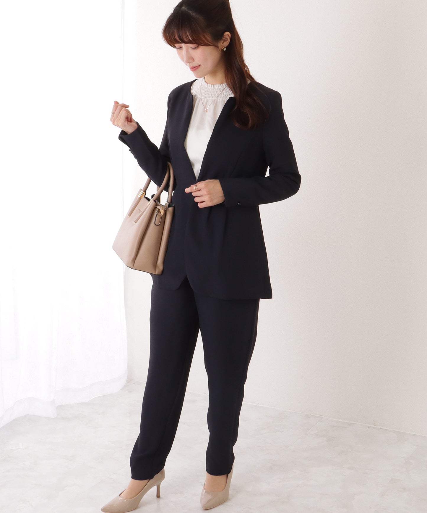 フロントホック ペプラム パンツ スーツ セットアップ