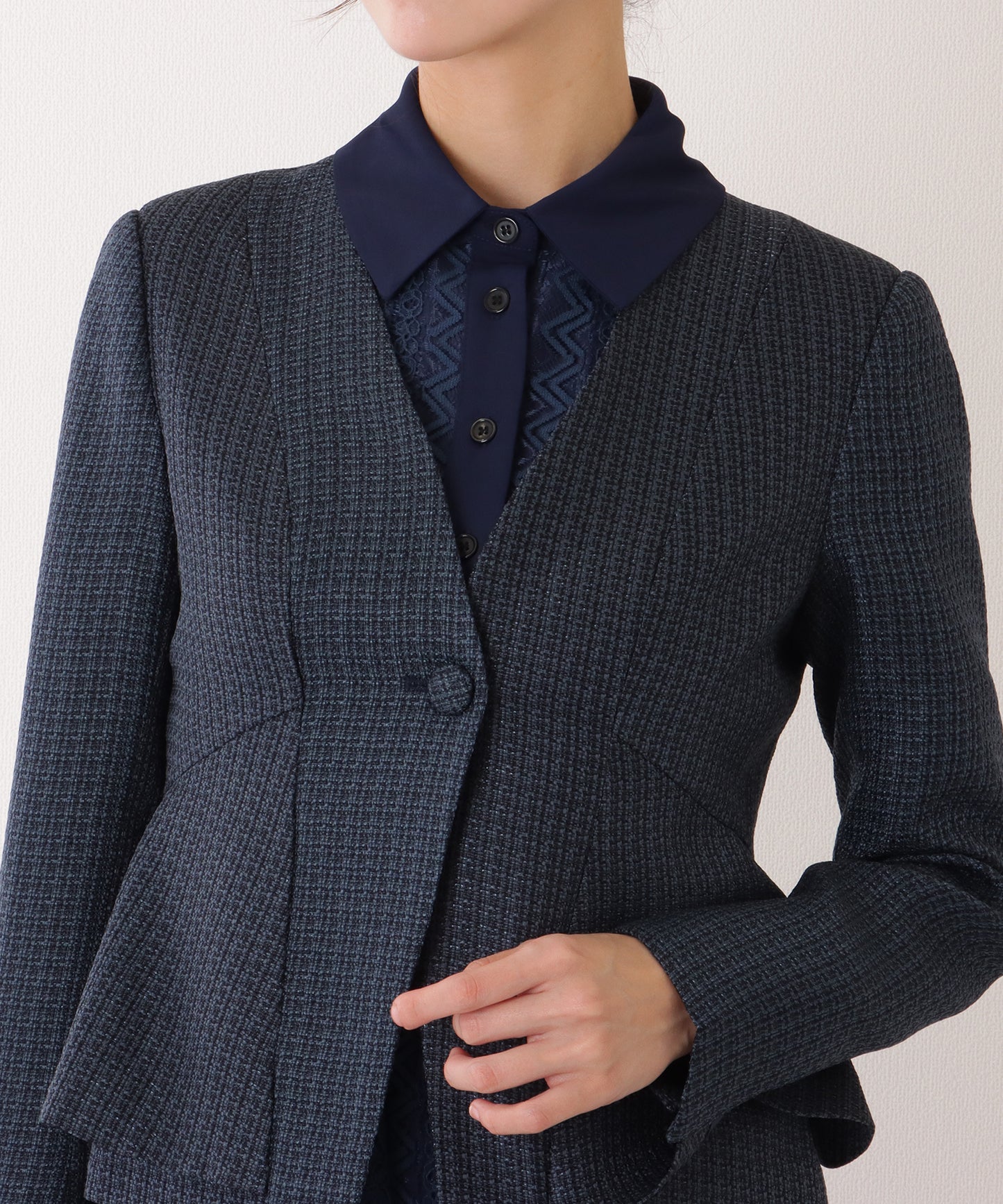 ノーカラー ジャケット付き レース シャツ ワンピース