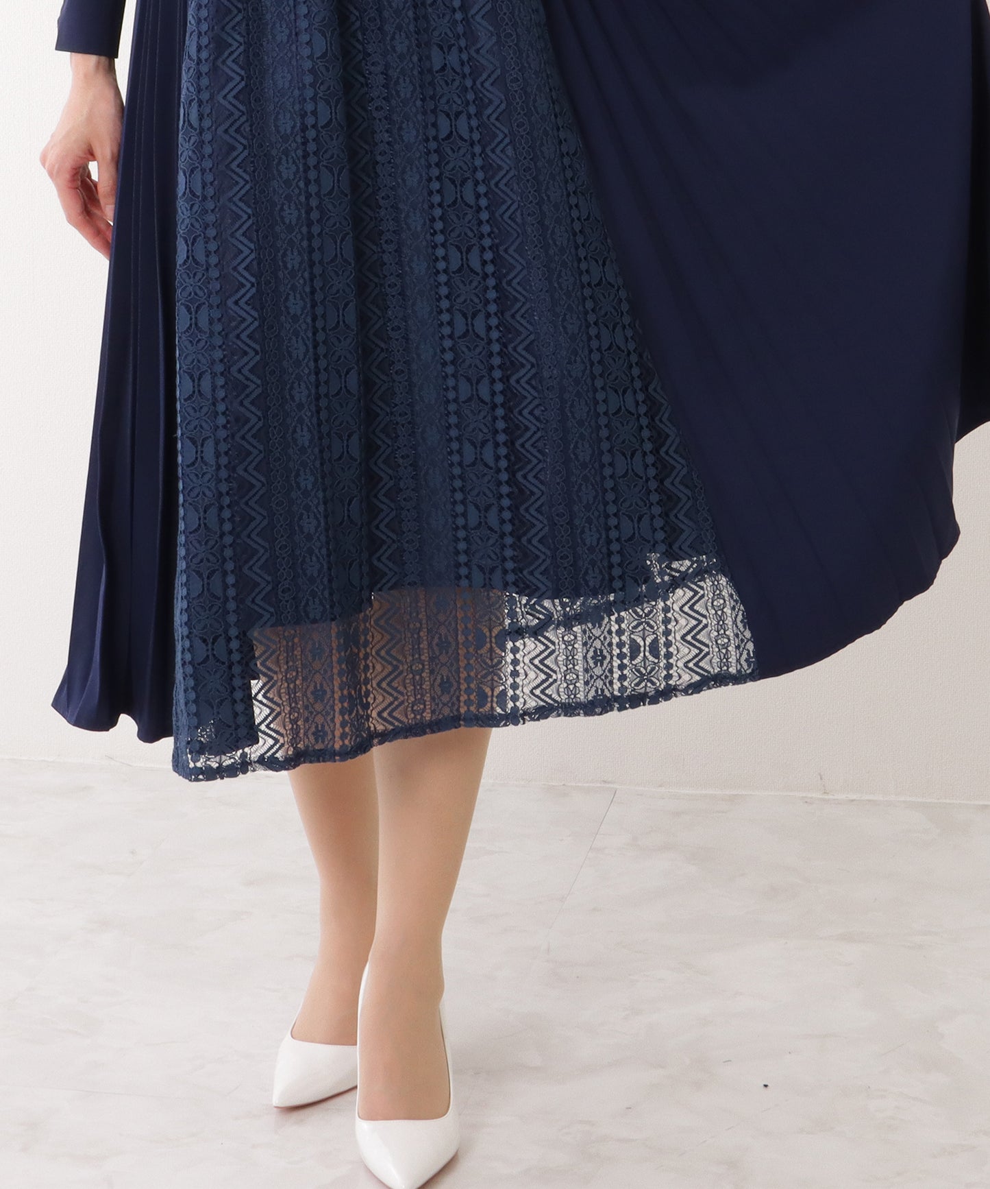 ノーカラー ジャケット付き レース シャツ ワンピース