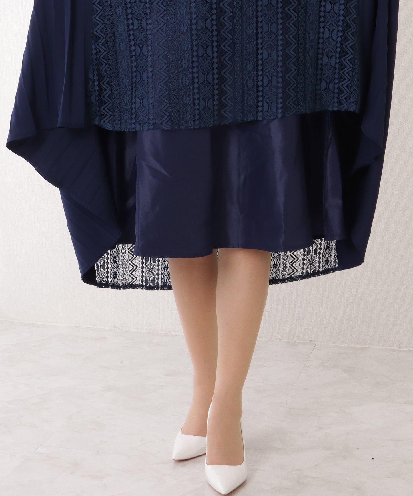 ノーカラー ジャケット付き レース シャツ ワンピース