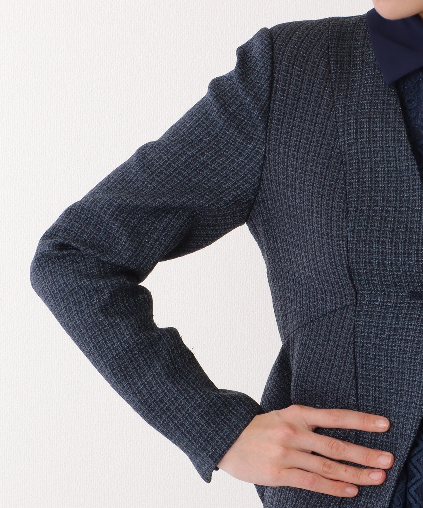 ノーカラー ジャケット付き レース シャツ ワンピース