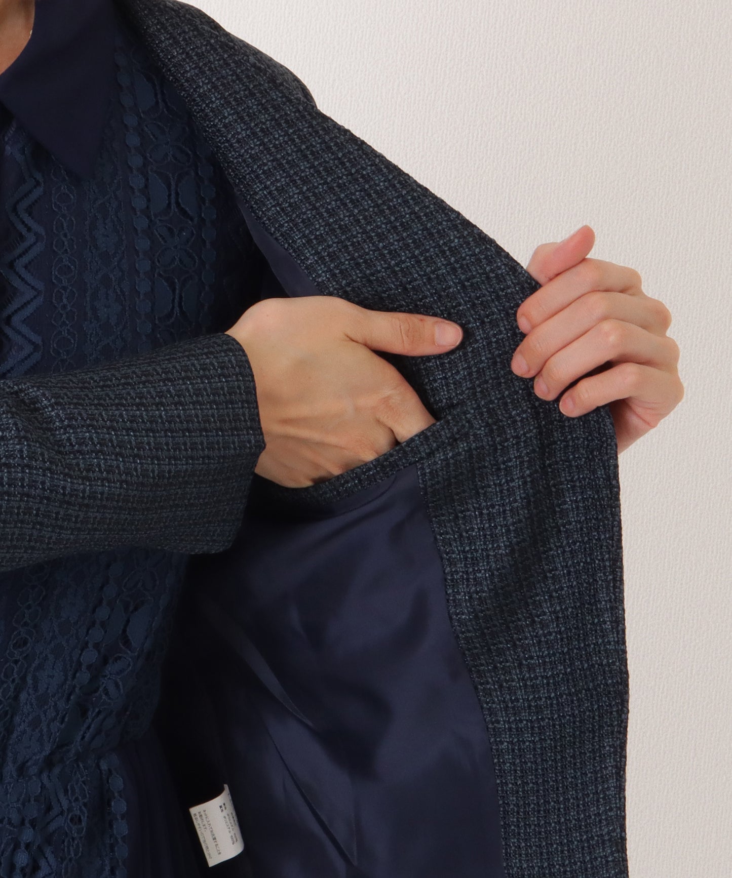 ノーカラー ジャケット付き レース シャツ ワンピース