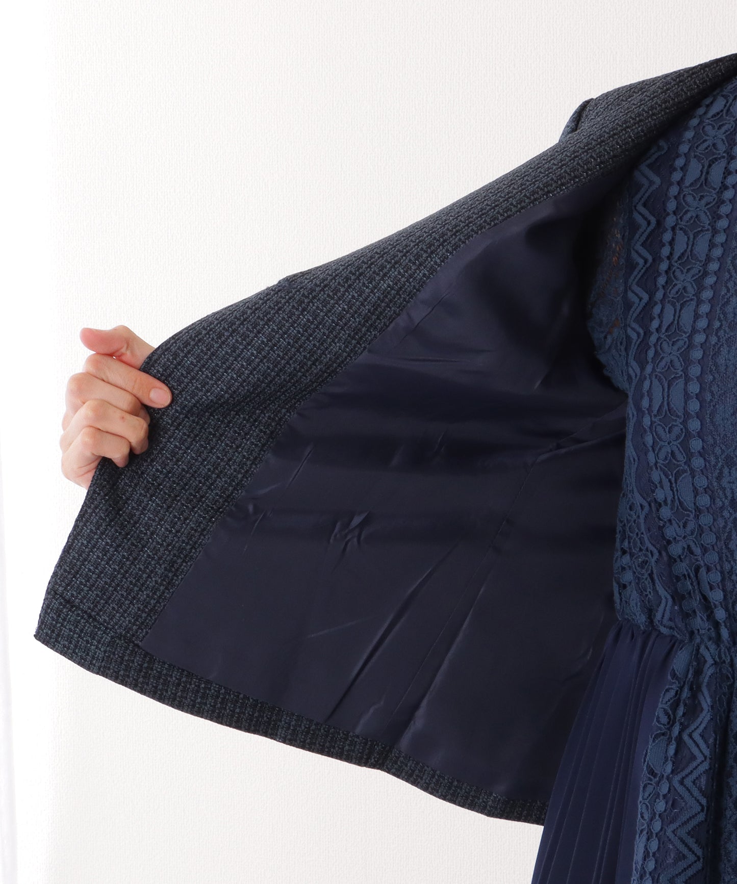 ノーカラー ジャケット付き レース シャツ ワンピース