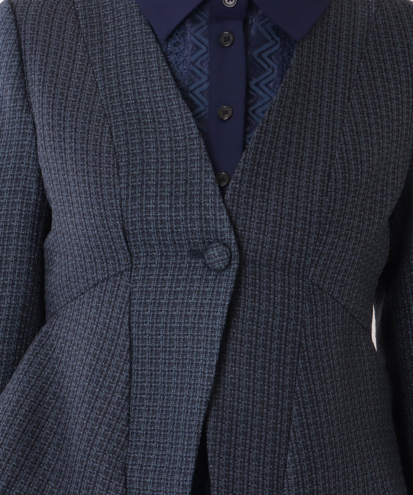 ノーカラー ジャケット付き レース シャツ ワンピース