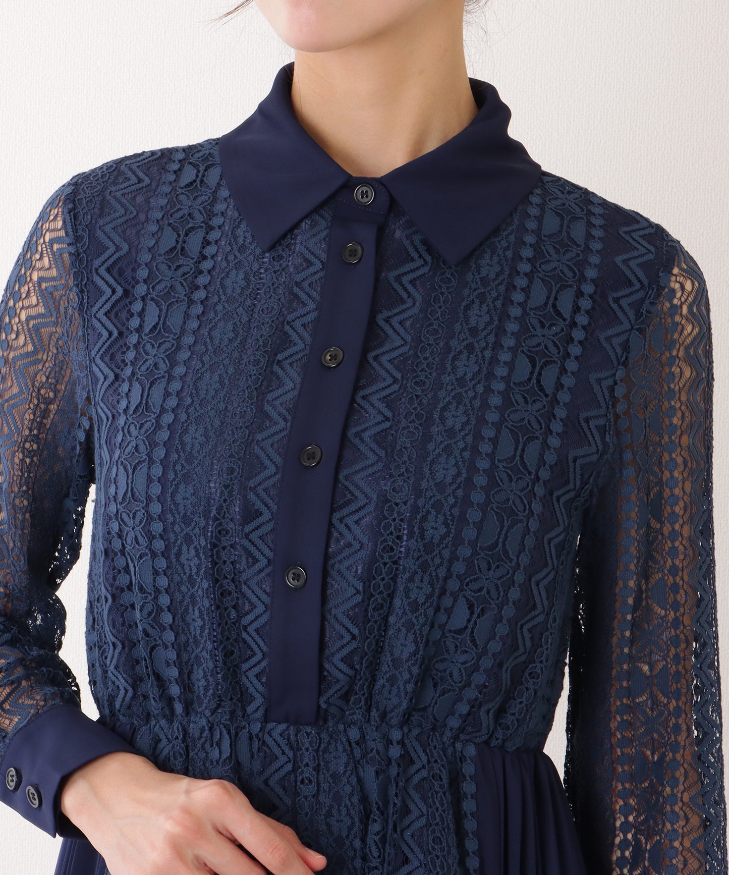 ノーカラー ジャケット付き レース シャツ ワンピース