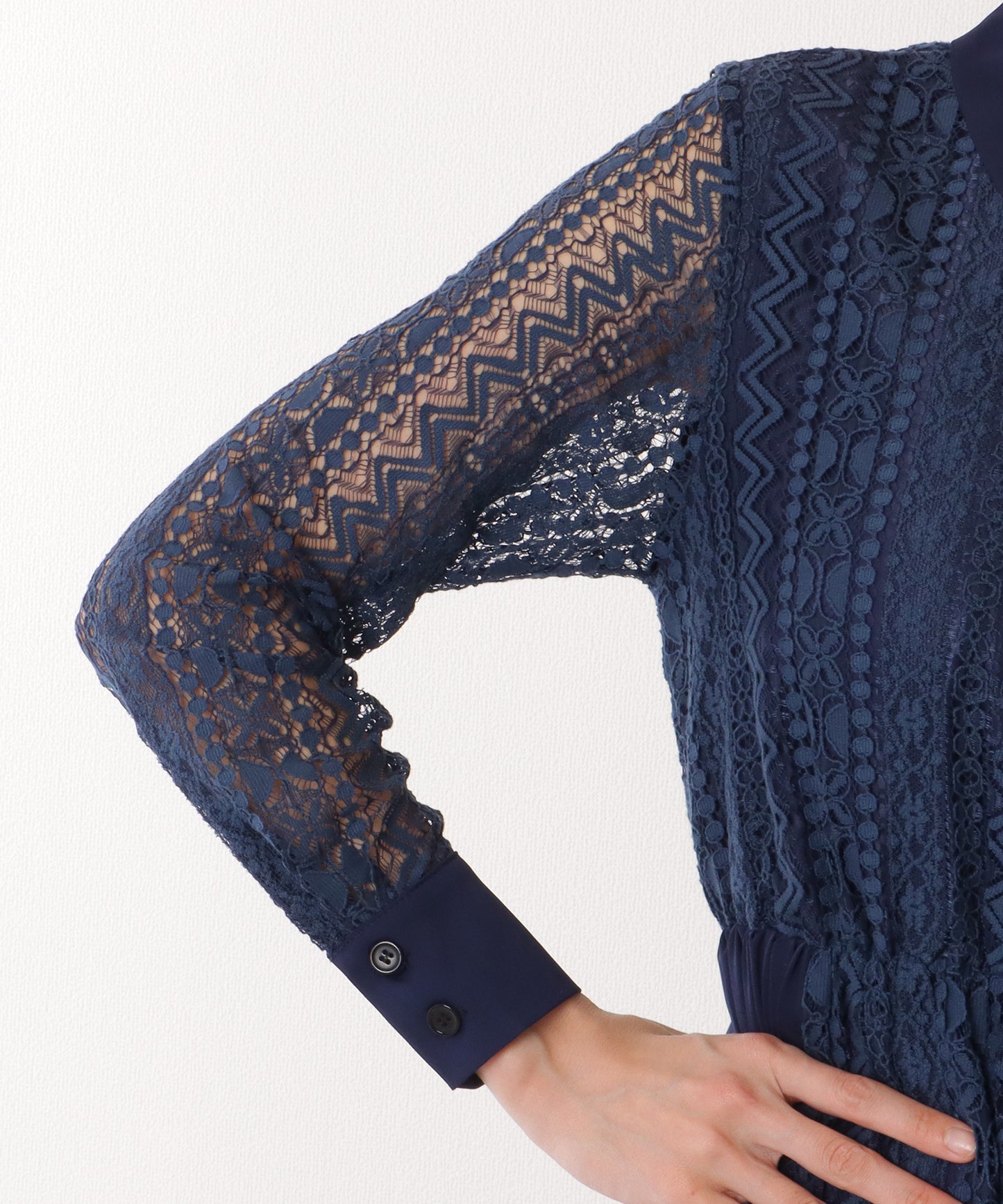 ノーカラー ジャケット付き レース シャツ ワンピース