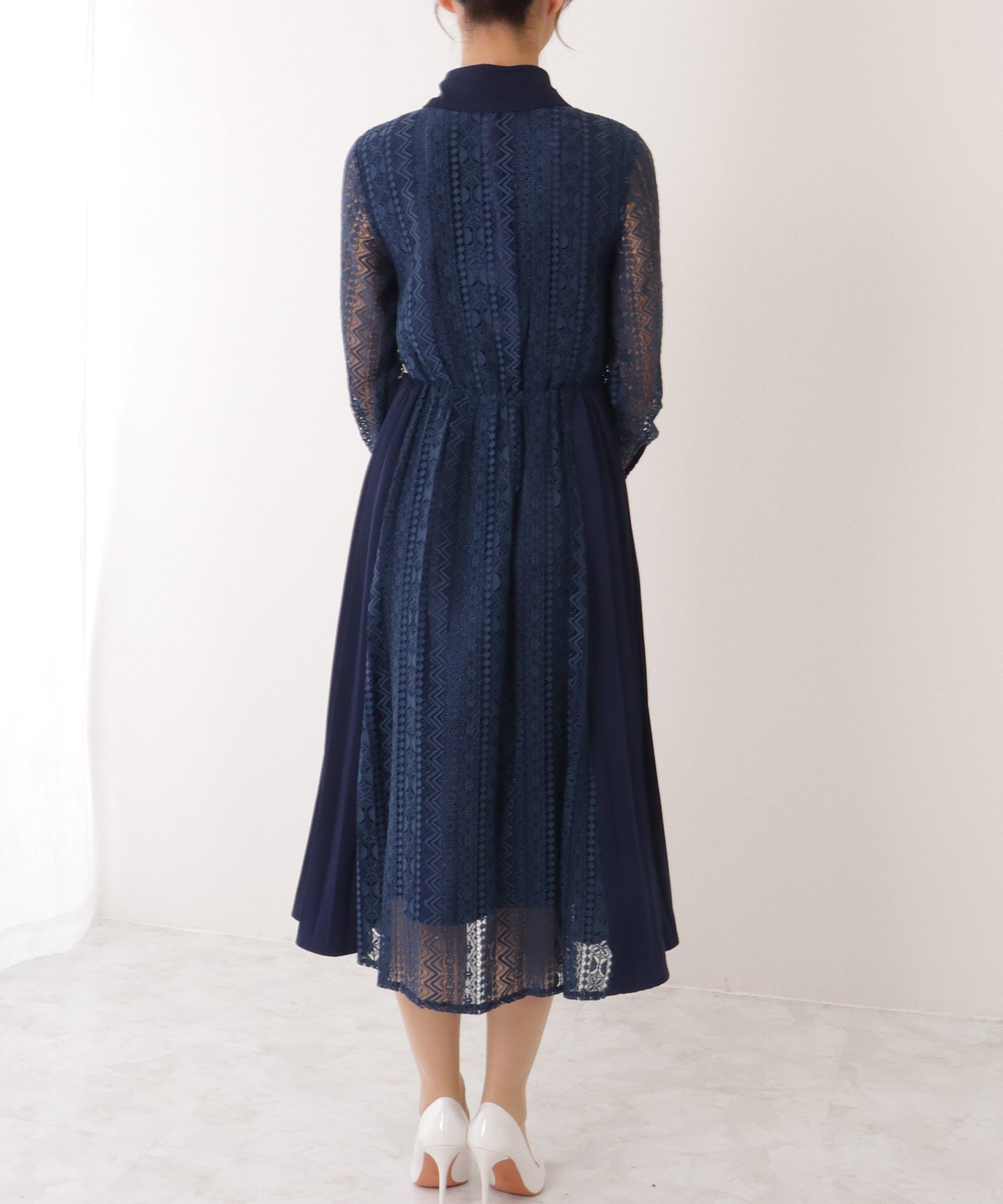 ノーカラー ジャケット付き レース シャツ ワンピース