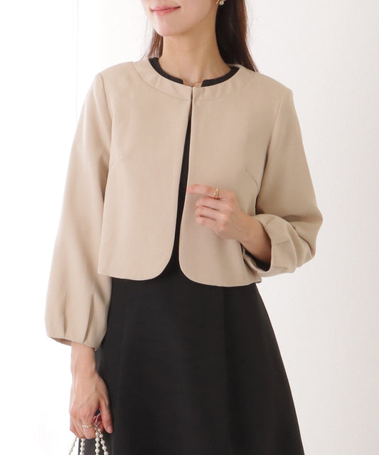 ノーカラー ジャケット付き キーネック Aライン ワンピース