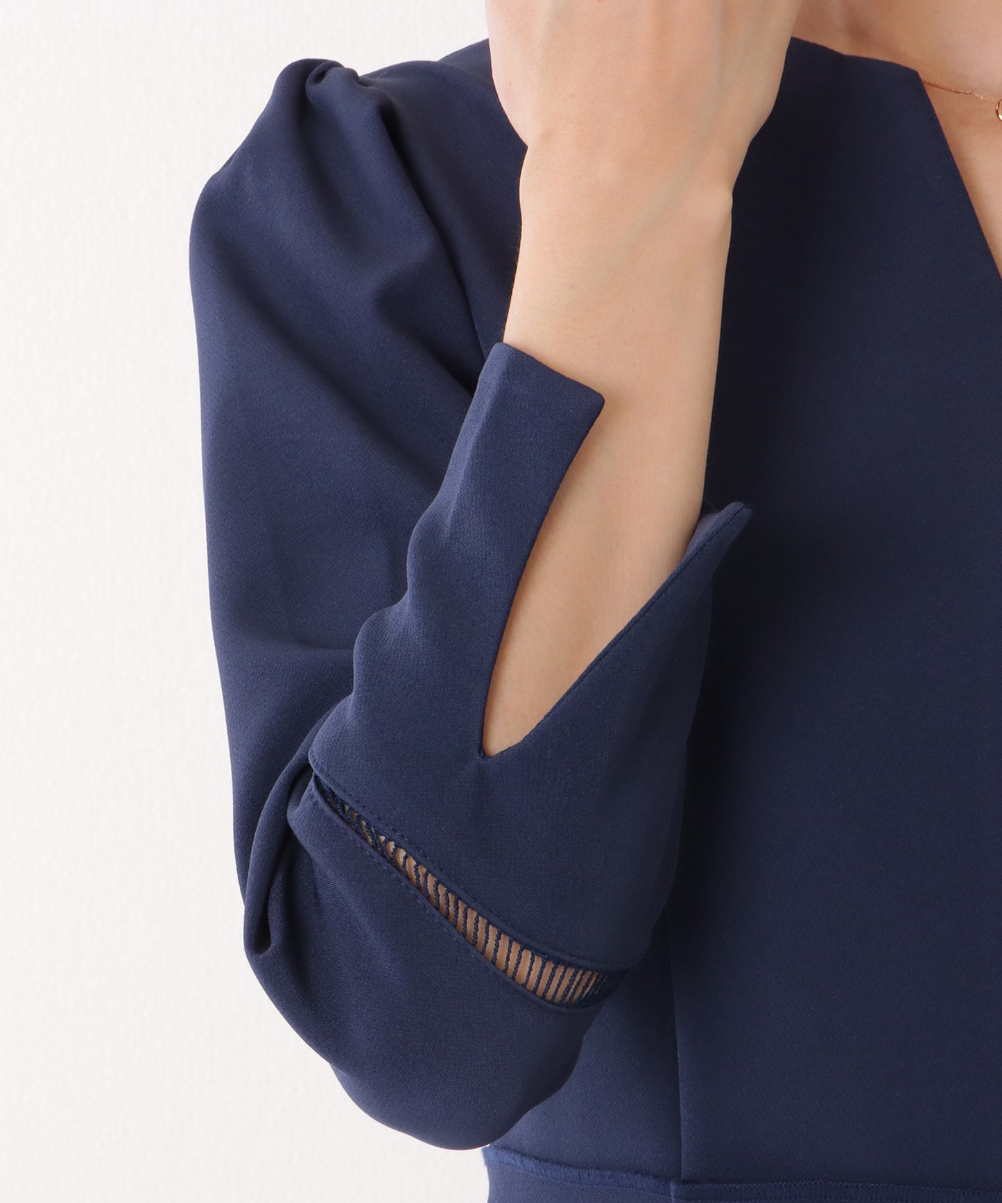 ノーカラー ジャケット付き キーネック Aライン ワンピース