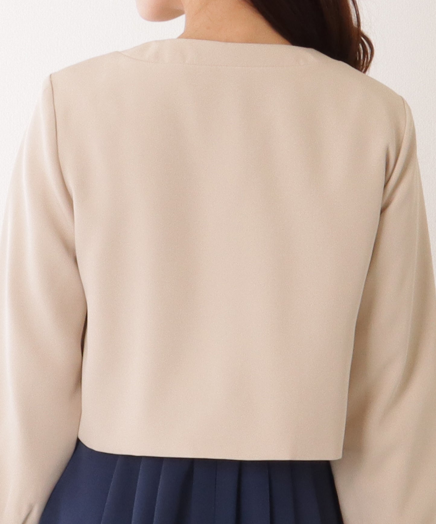 ノーカラー ジャケット付き キーネック Aライン ワンピース