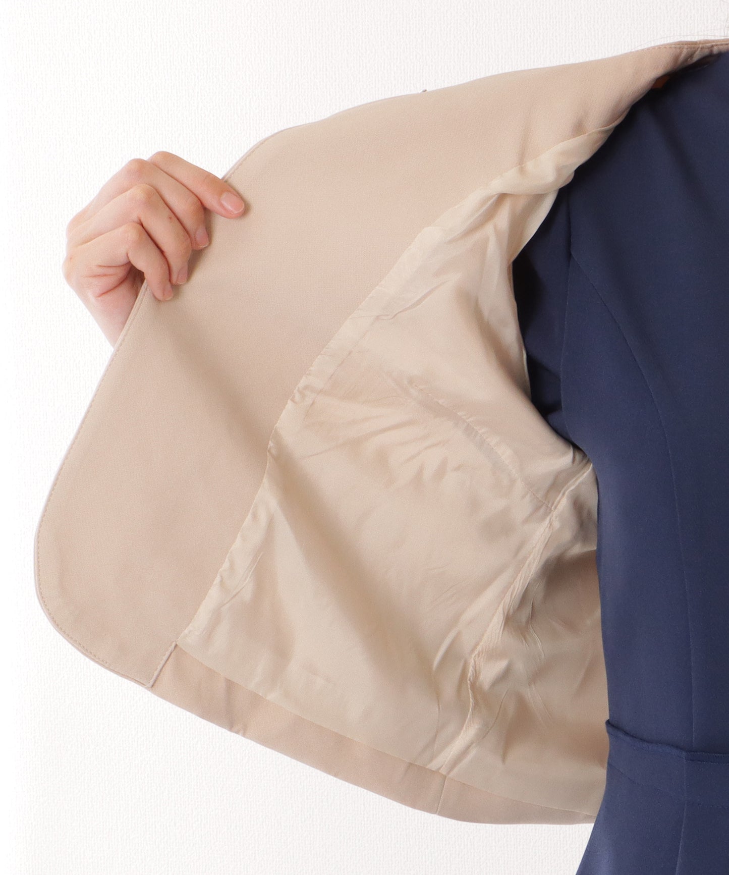 ノーカラー ジャケット付き キーネック Aライン ワンピース