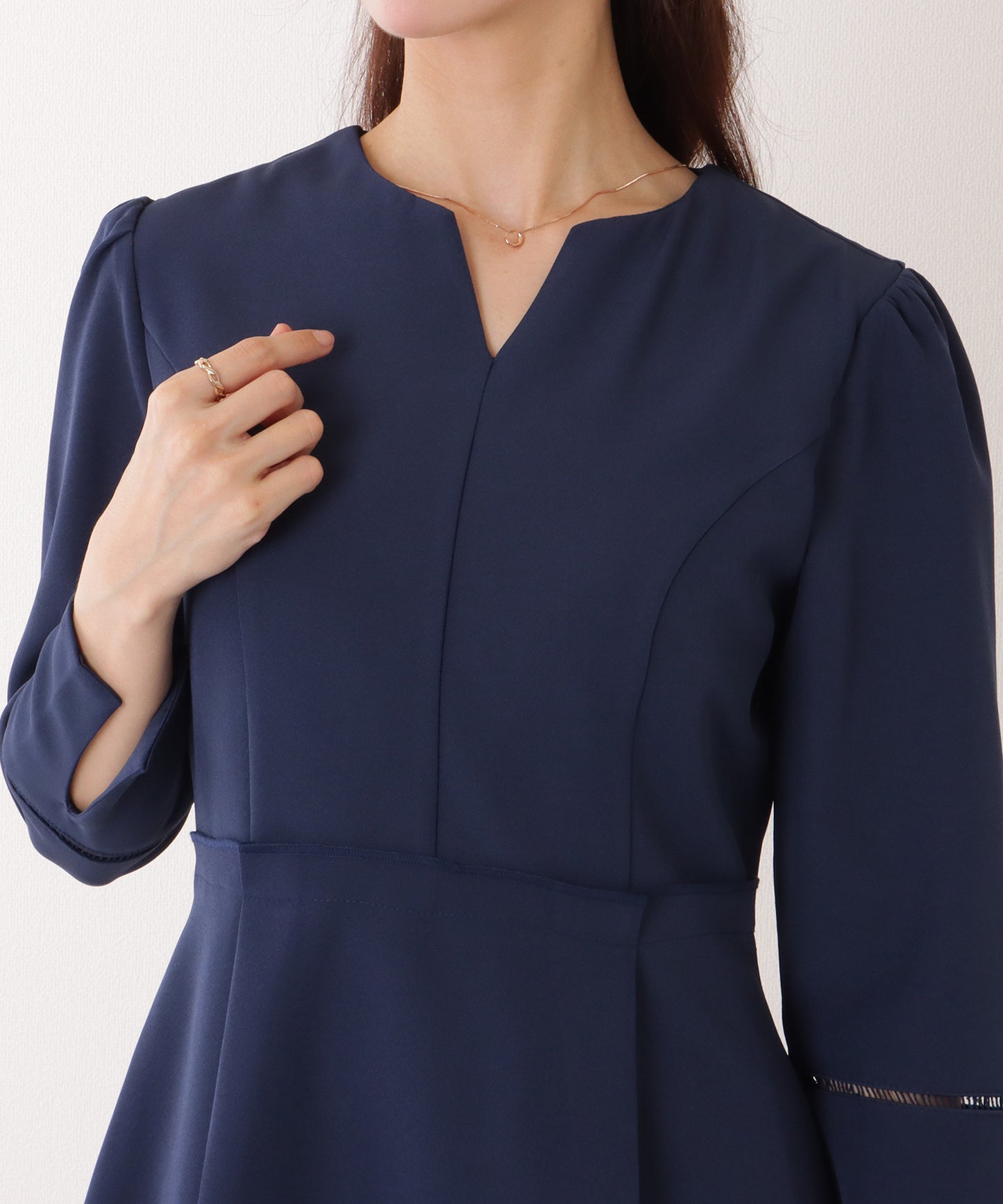 ノーカラー ジャケット付き キーネック Aライン ワンピース