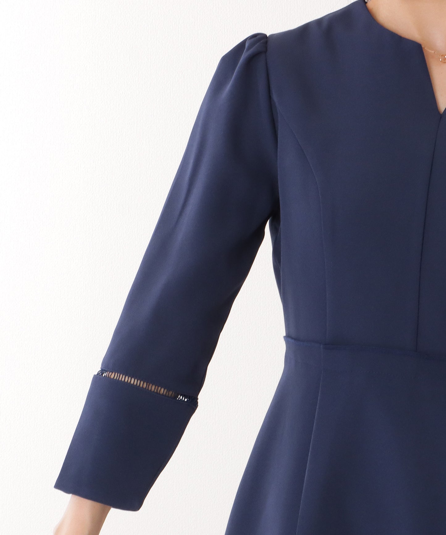 ノーカラー ジャケット付き キーネック Aライン ワンピース