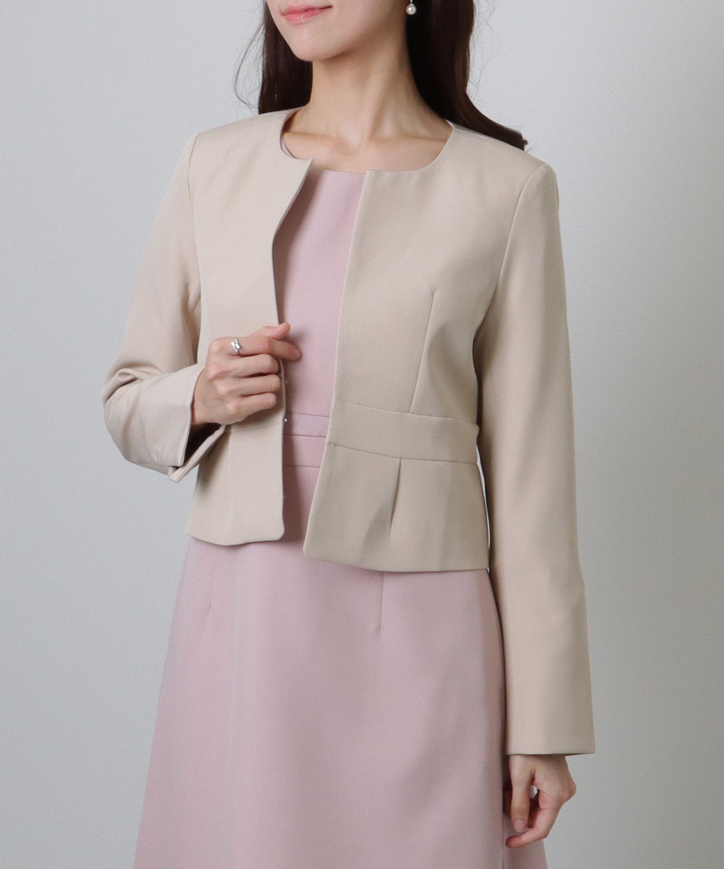 ノーカラー ジャケット付き Aライン ベーシック ワンピース