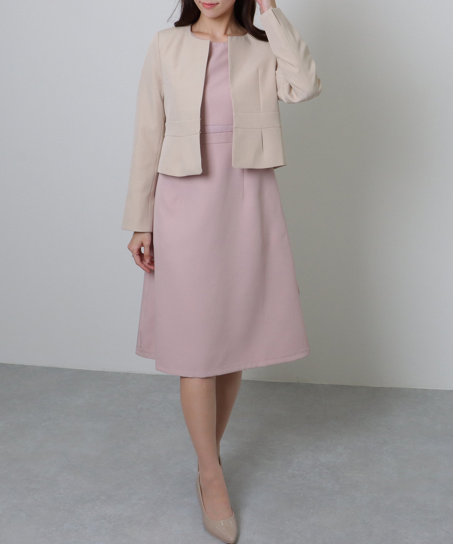 ノーカラー ジャケット付き Aライン ベーシック ワンピース