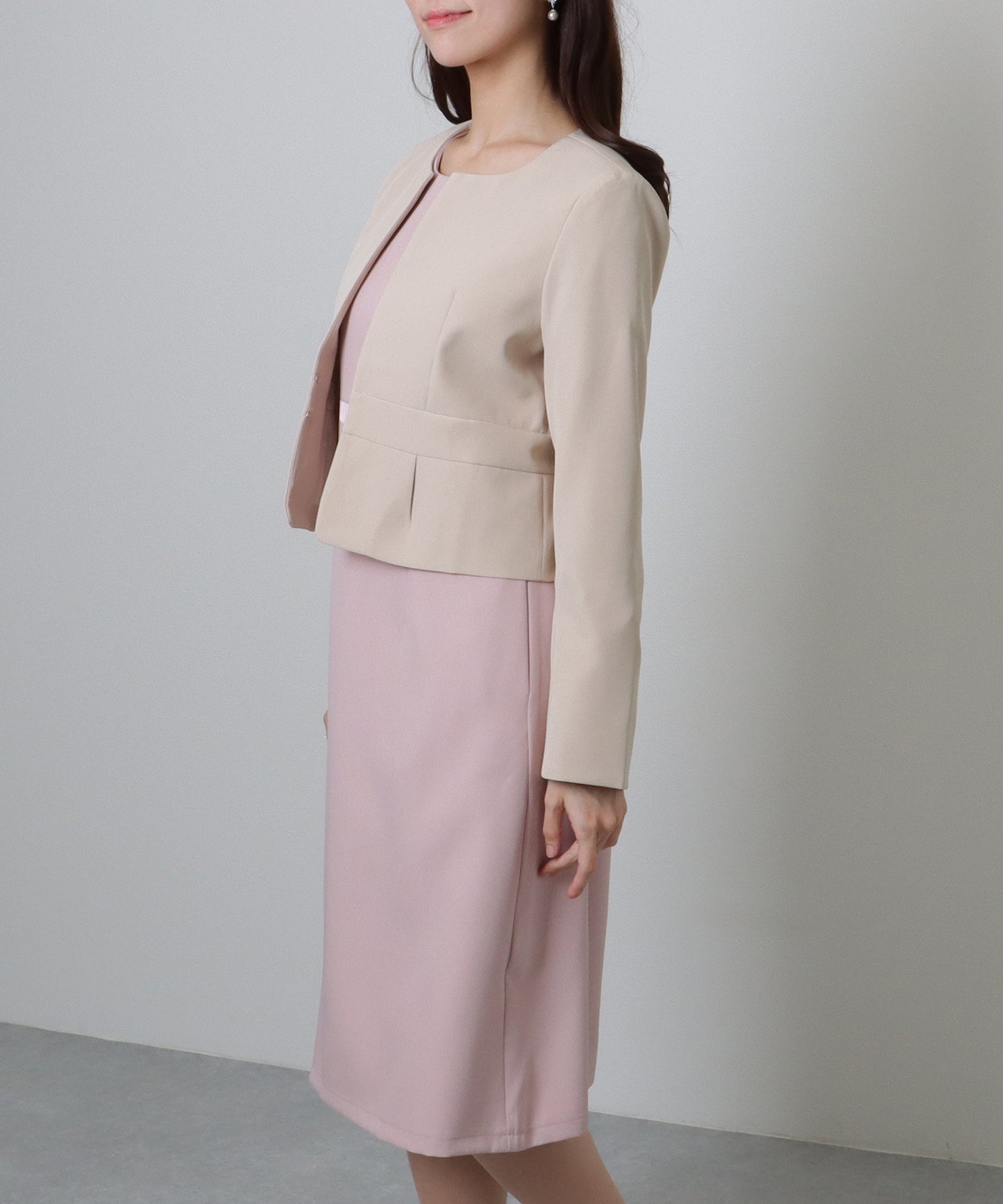 ノーカラー ジャケット付き Aライン ベーシック ワンピース