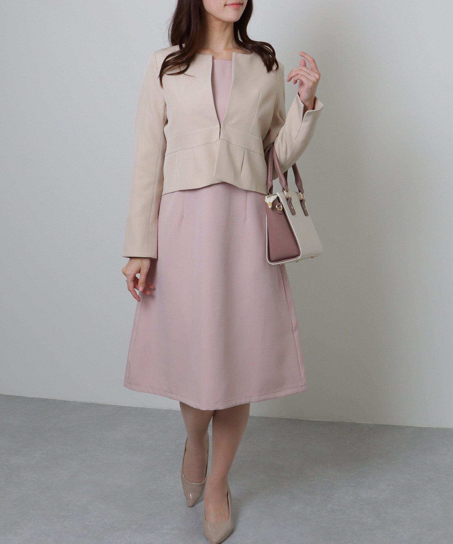 ノーカラー ジャケット付き Aライン ベーシック ワンピース