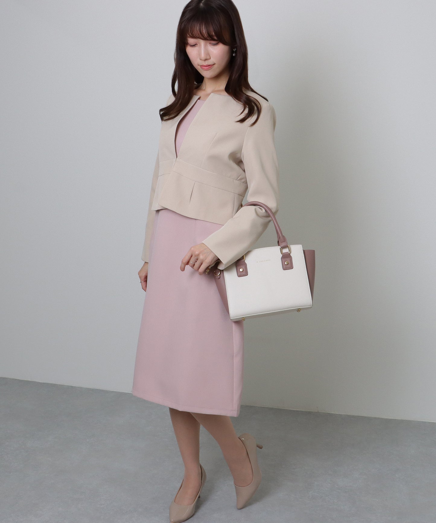 ノーカラー ジャケット付き Aライン ベーシック ワンピース