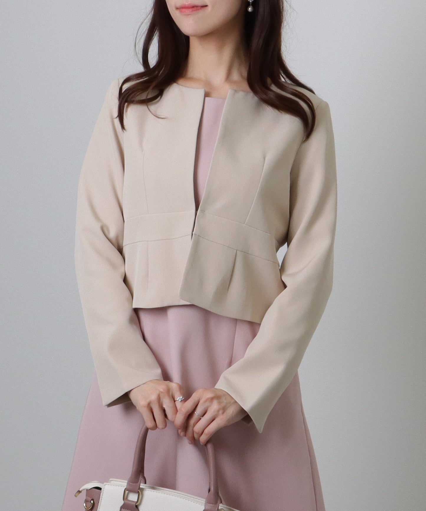 ノーカラー ジャケット付き Aライン ベーシック ワンピース