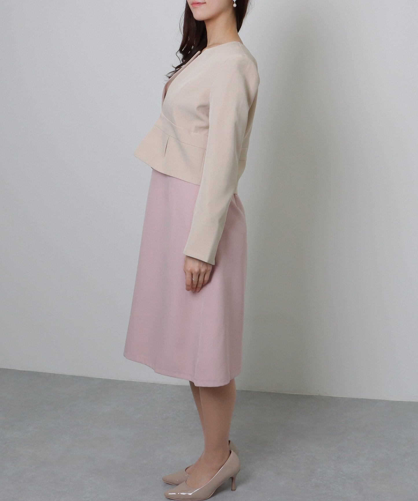 ノーカラー ジャケット付き Aライン ベーシック ワンピース