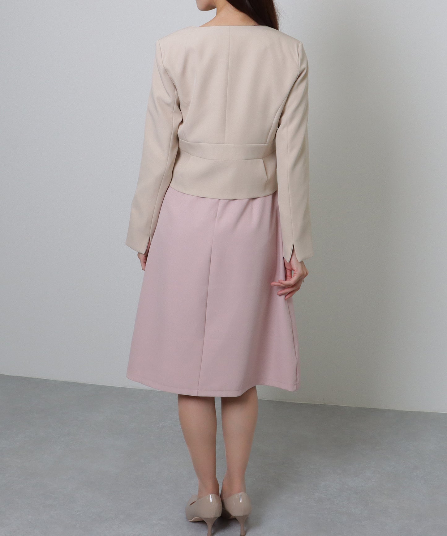 ノーカラー ジャケット付き Aライン ベーシック ワンピース