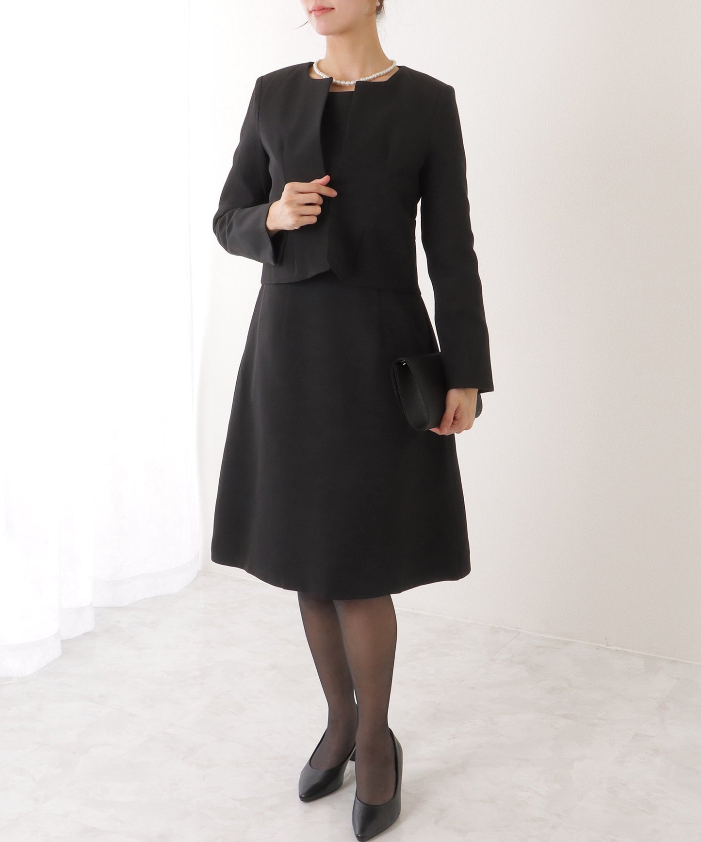 ノーカラー ジャケット付き Aライン ベーシック ワンピース