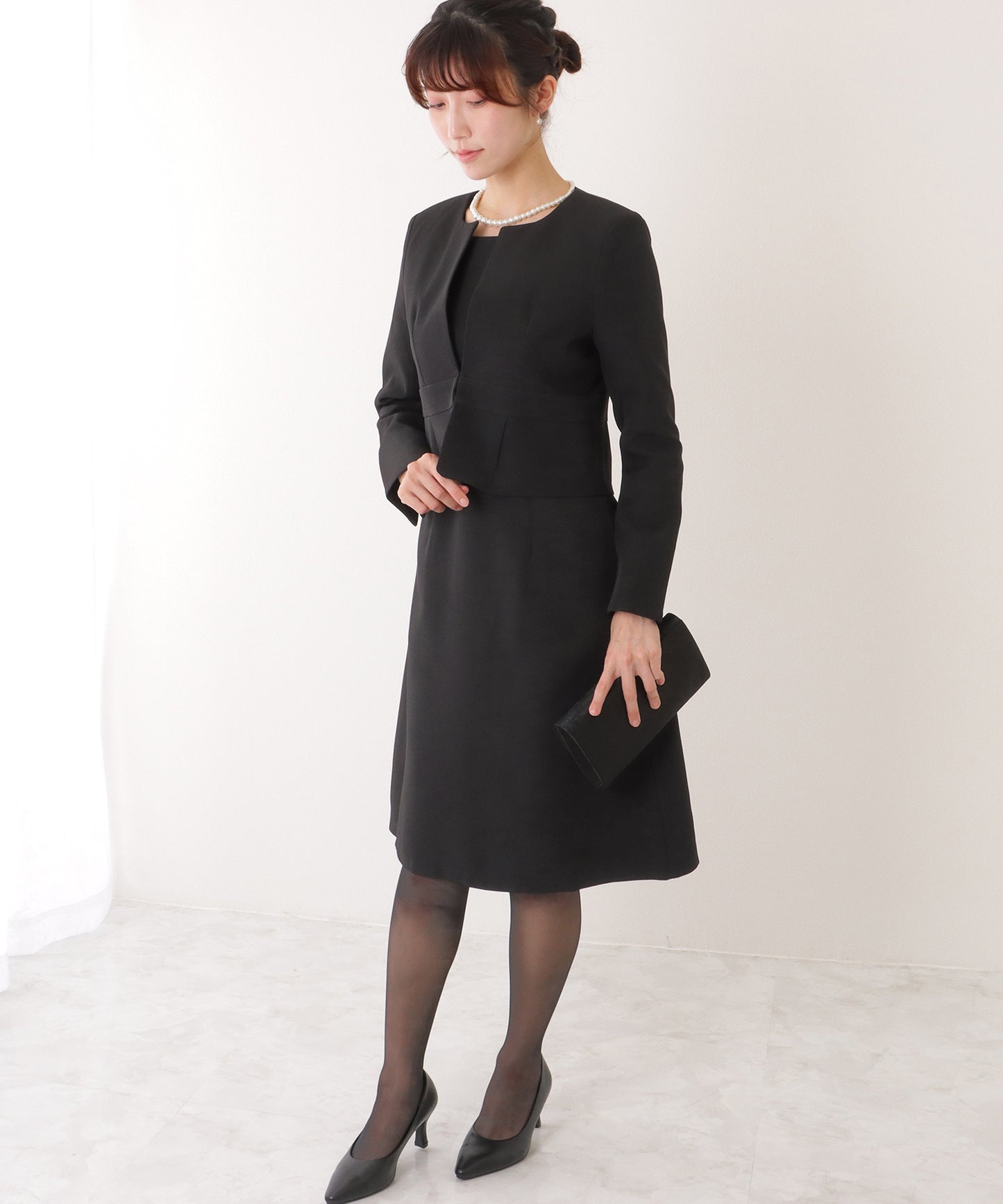 ノーカラー ジャケット付き Aライン ベーシック ワンピース