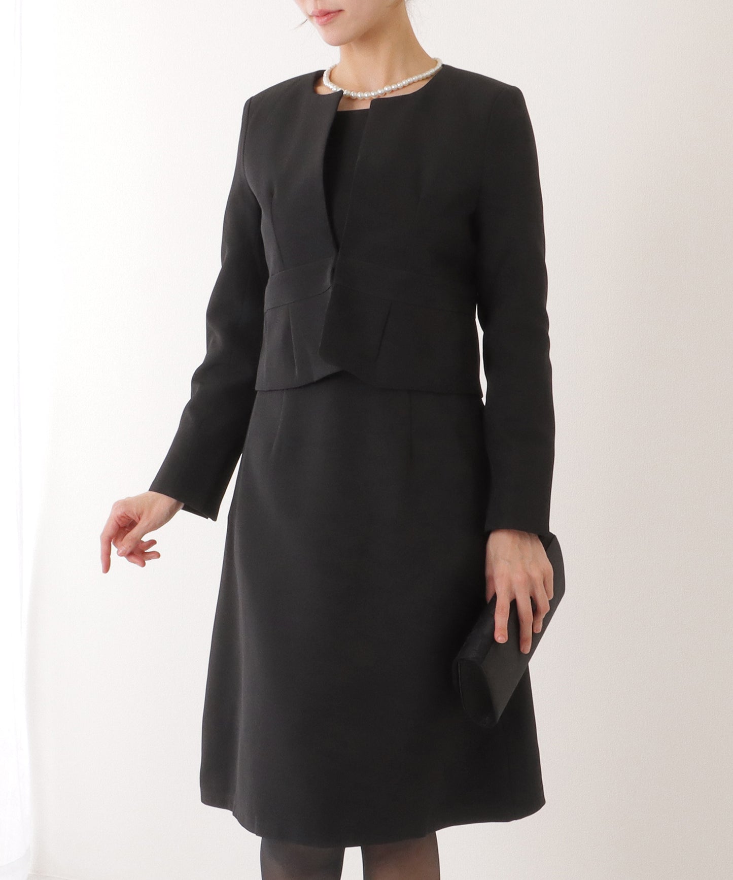 ノーカラー ジャケット付き Aライン ベーシック ワンピース