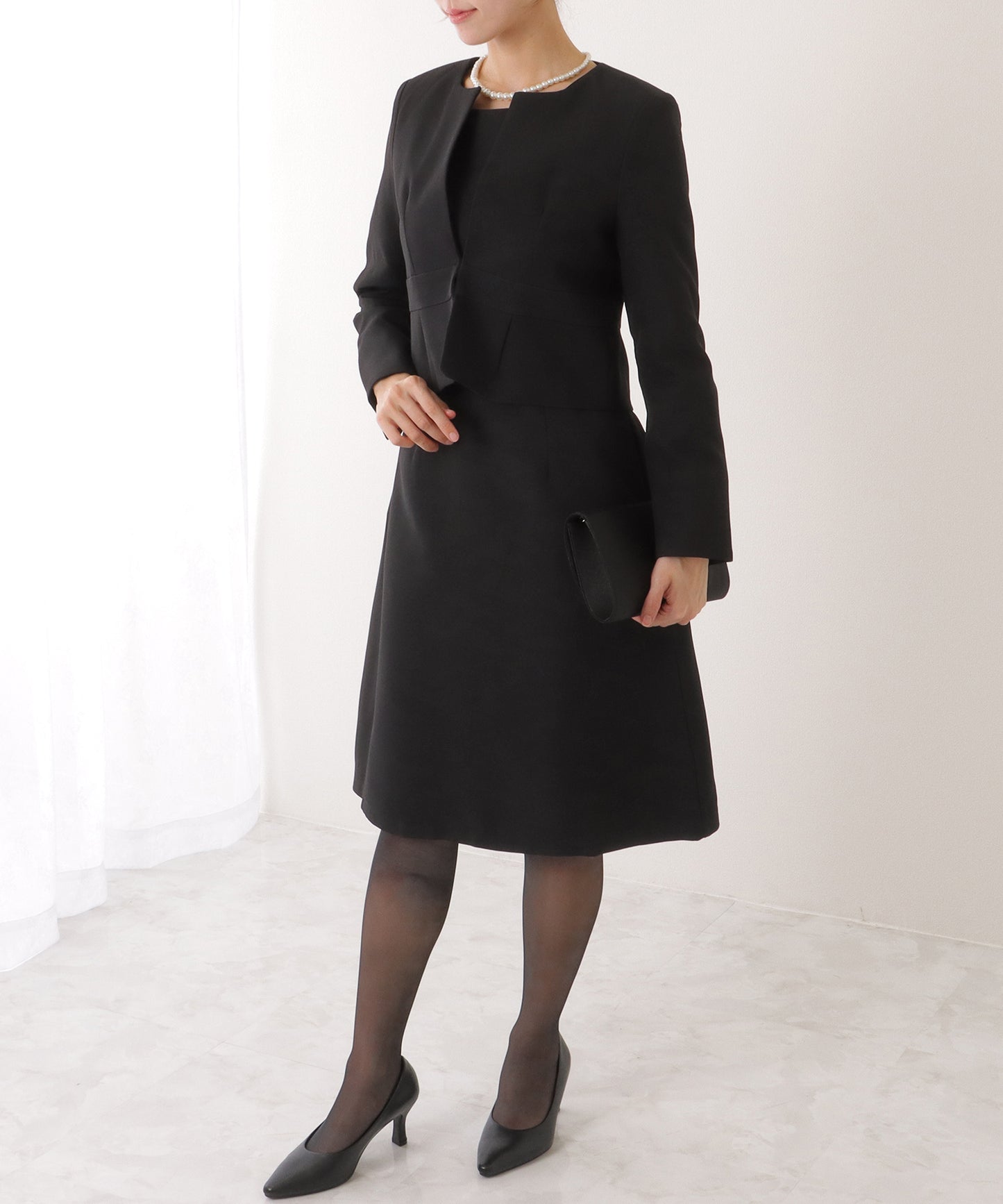 ノーカラー ジャケット付き Aライン ベーシック ワンピース