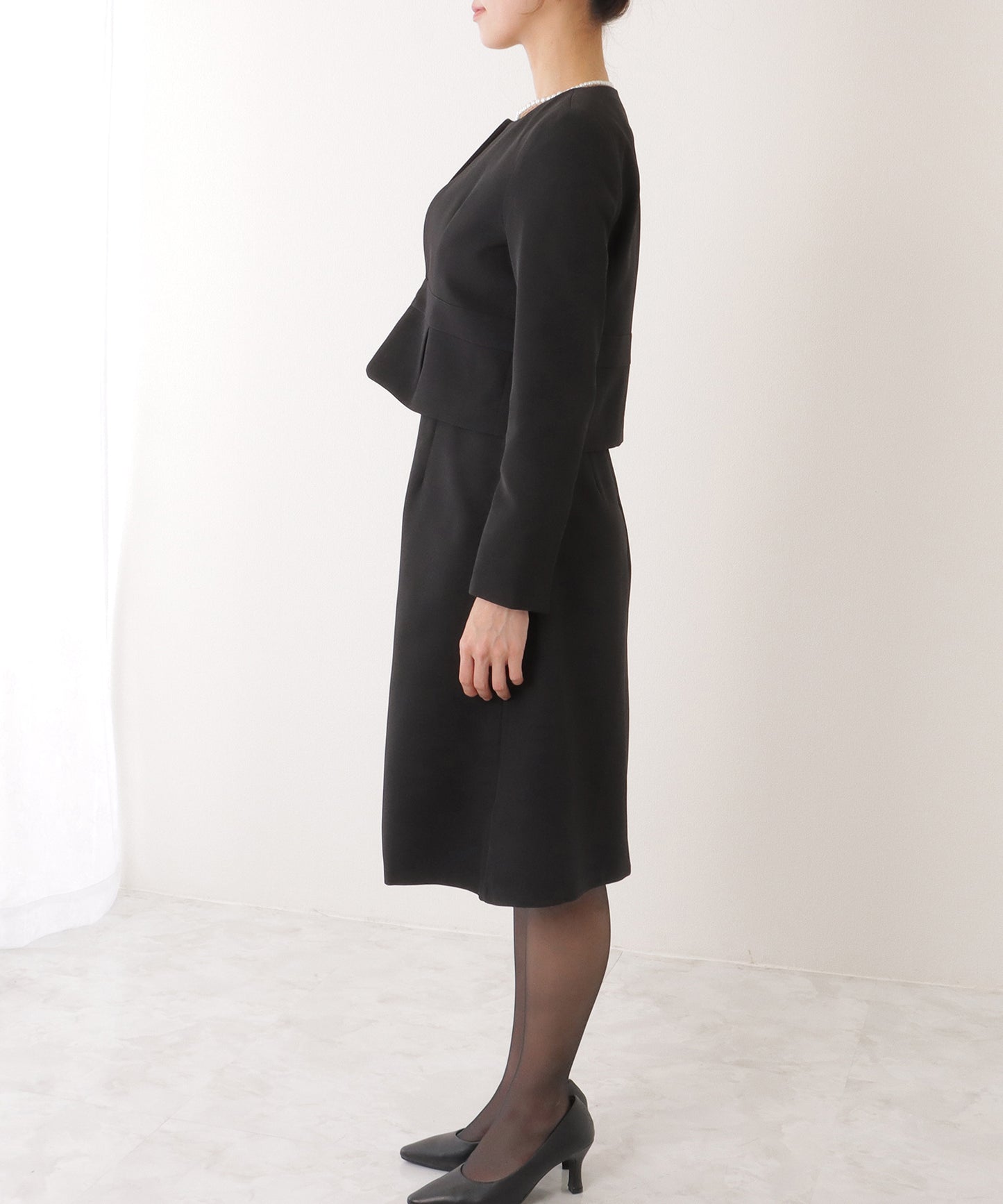 ノーカラー ジャケット付き Aライン ベーシック ワンピース