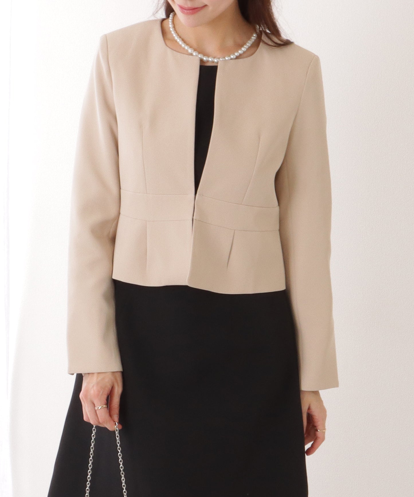 ノーカラー ジャケット付き Aライン ベーシック ワンピース