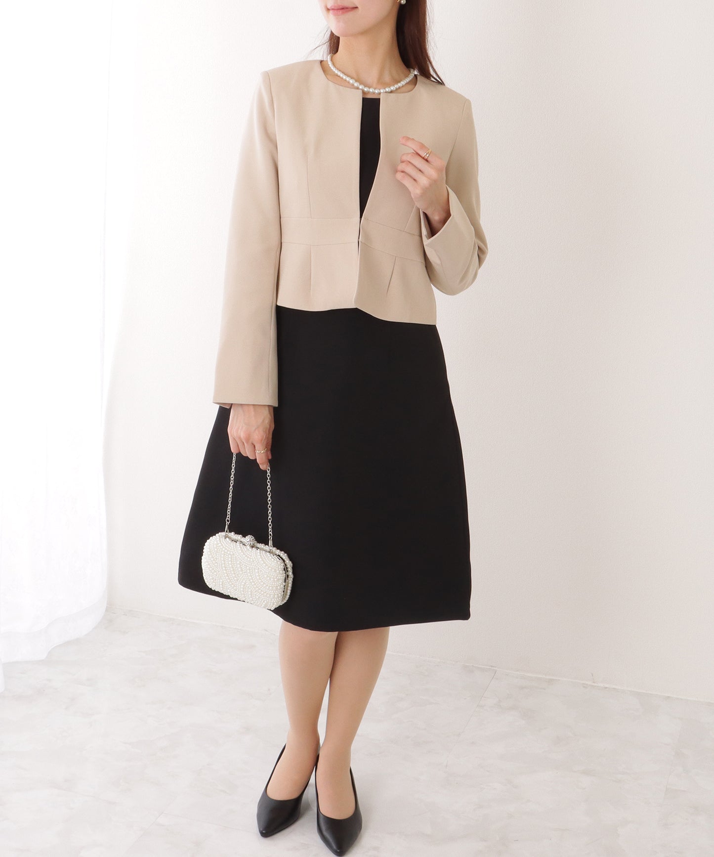 ノーカラー ジャケット付き Aライン ベーシック ワンピース