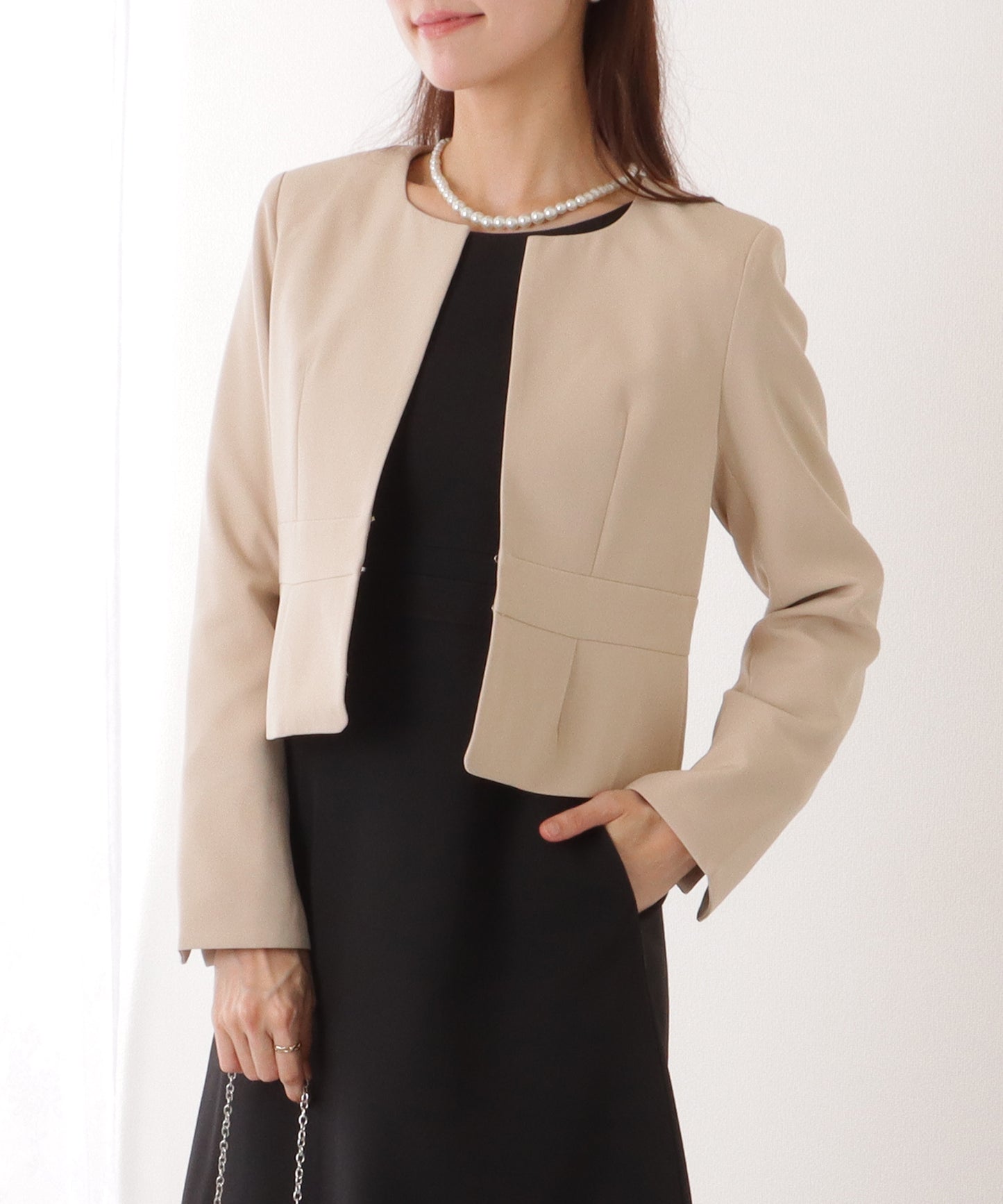 ノーカラー ジャケット付き Aライン ベーシック ワンピース