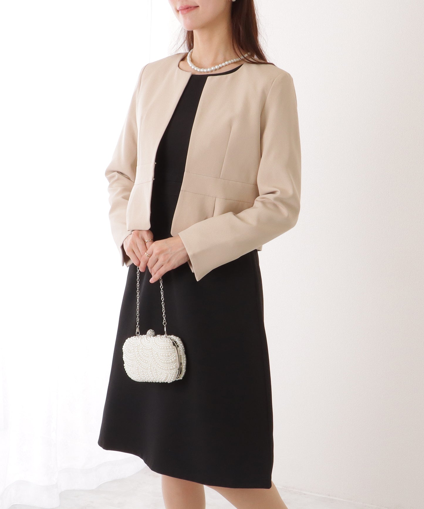 ノーカラー ジャケット付き Aライン ベーシック ワンピース