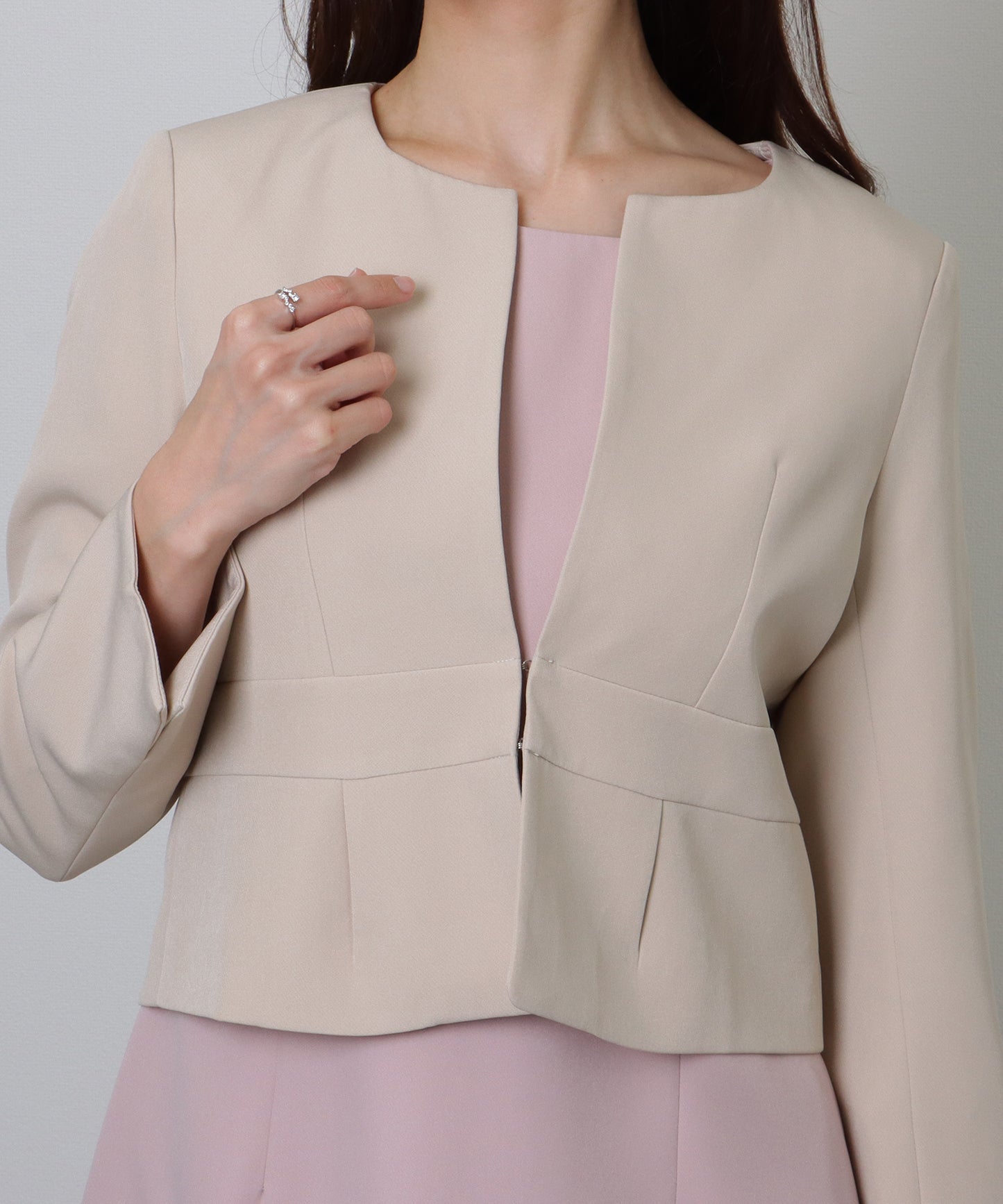 ノーカラー ジャケット付き Aライン ベーシック ワンピース