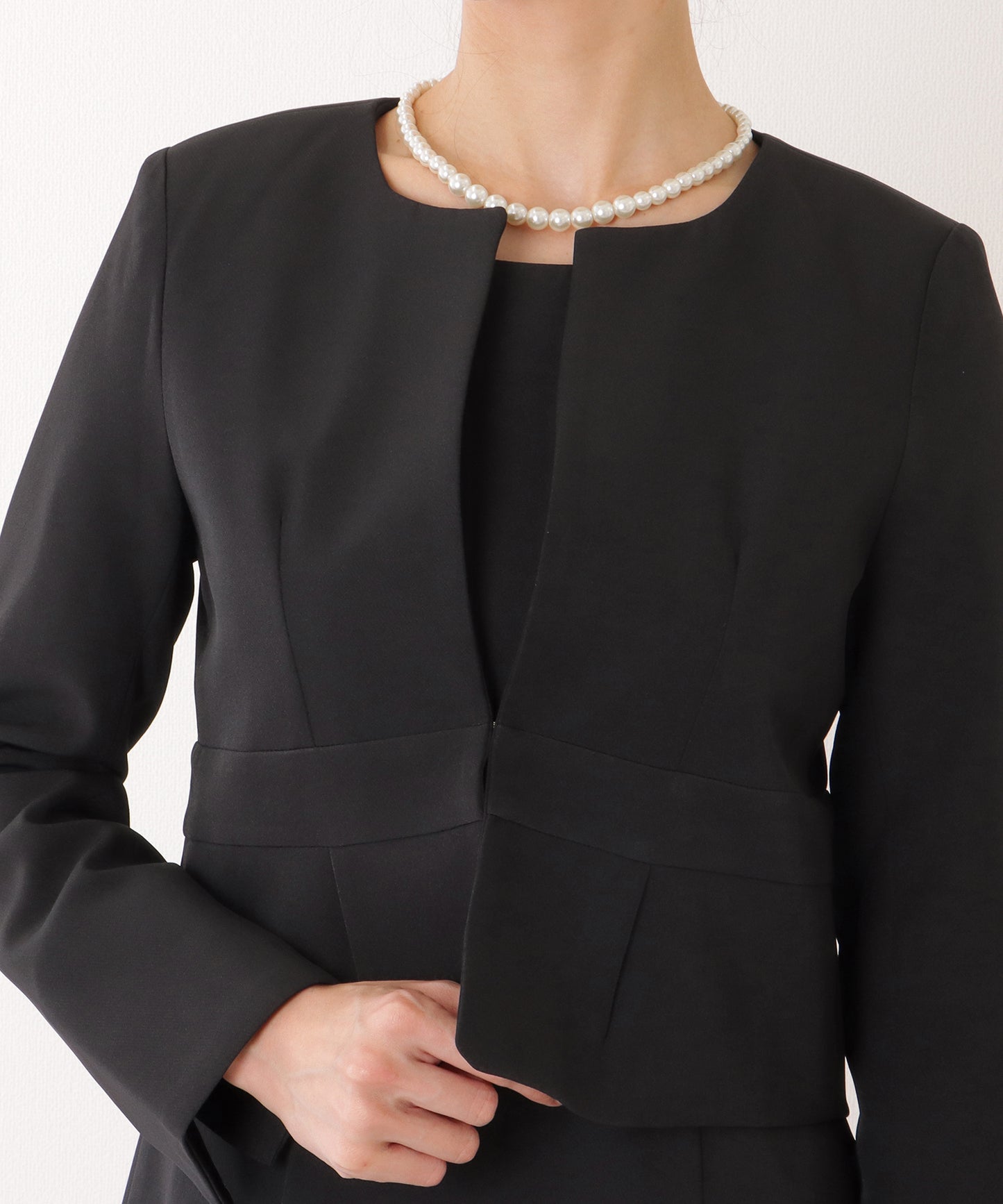 ノーカラー ジャケット付き Aライン ベーシック ワンピース