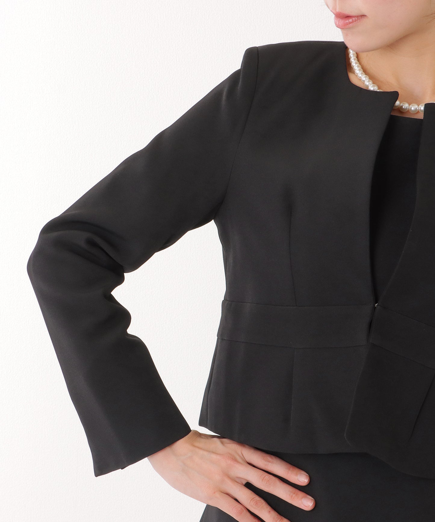 ノーカラー ジャケット付き Aライン ベーシック ワンピース