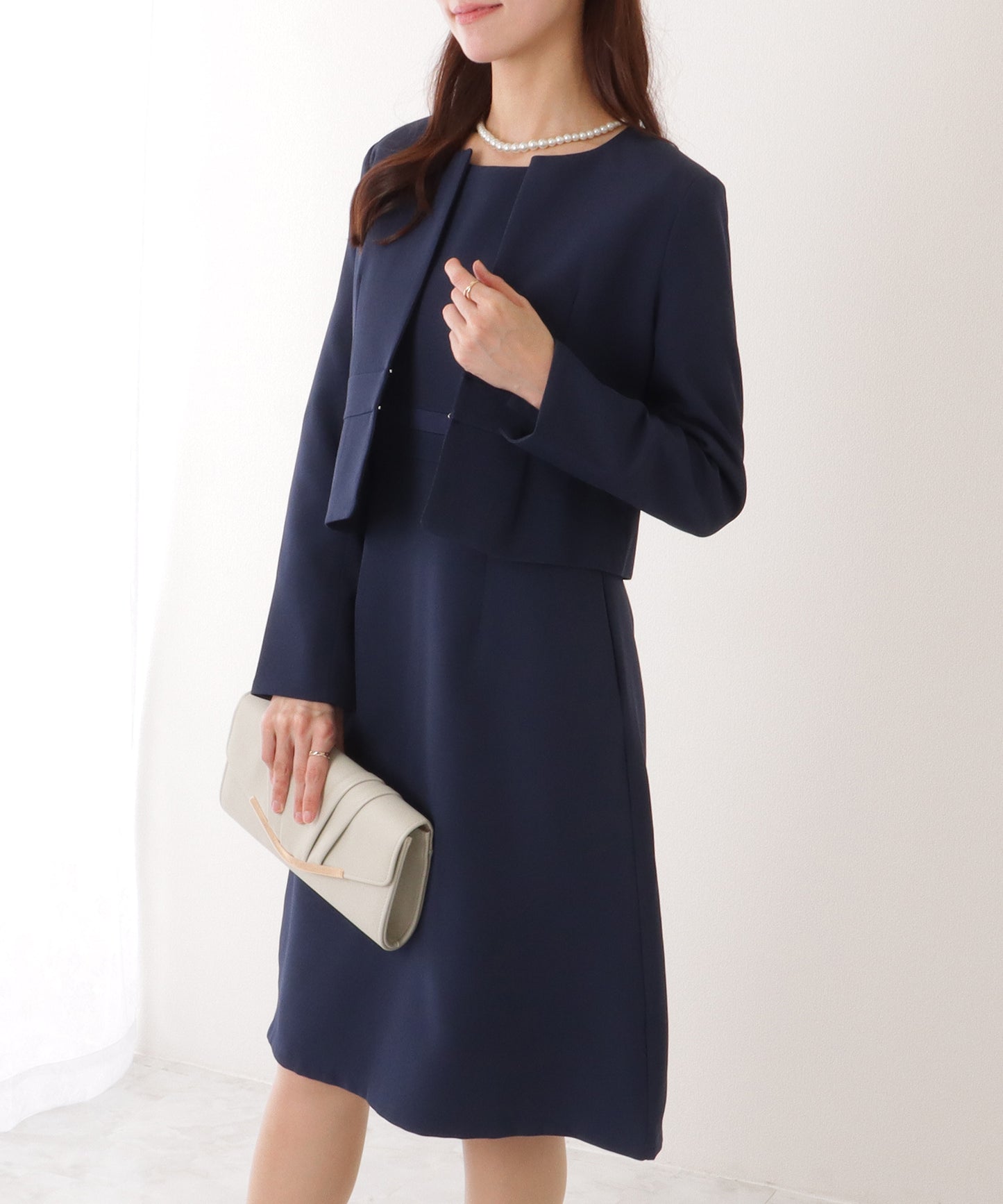 ノーカラー ジャケット付き Aライン ベーシック ワンピース