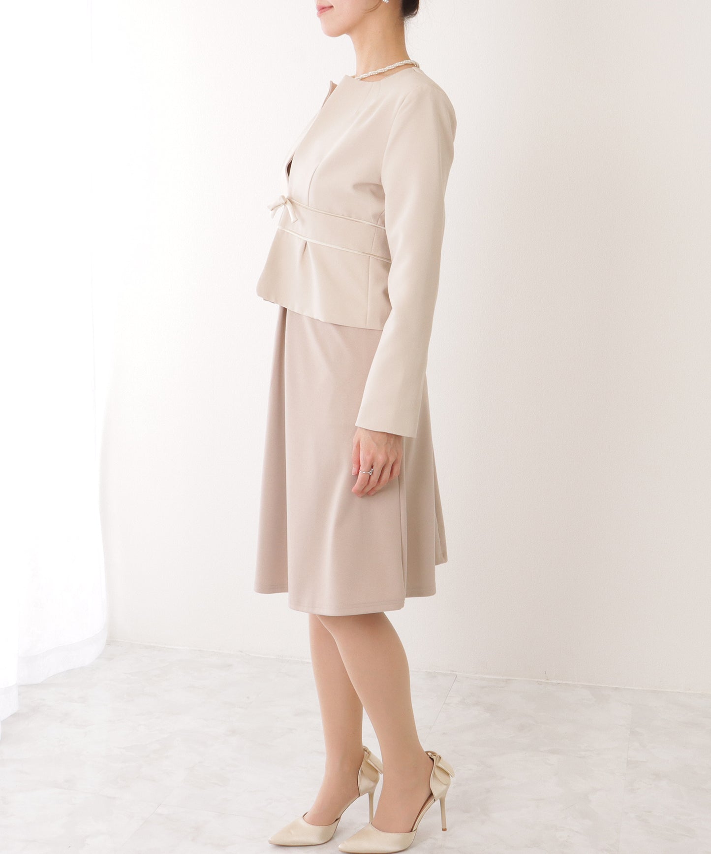 2WAY リボンジャケット付き タック ワンピース セットアップ