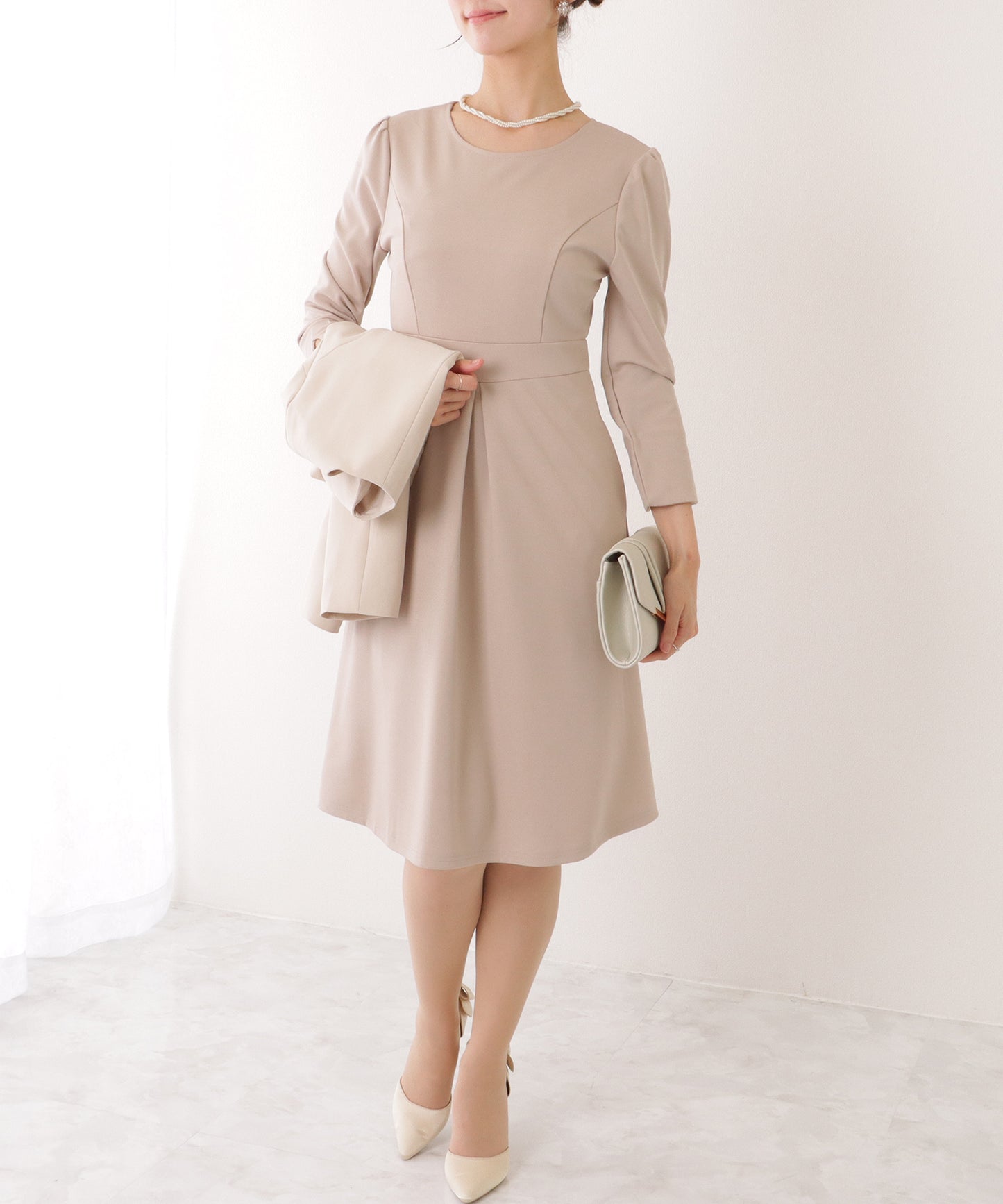 2WAY リボンジャケット付き タック ワンピース セットアップ