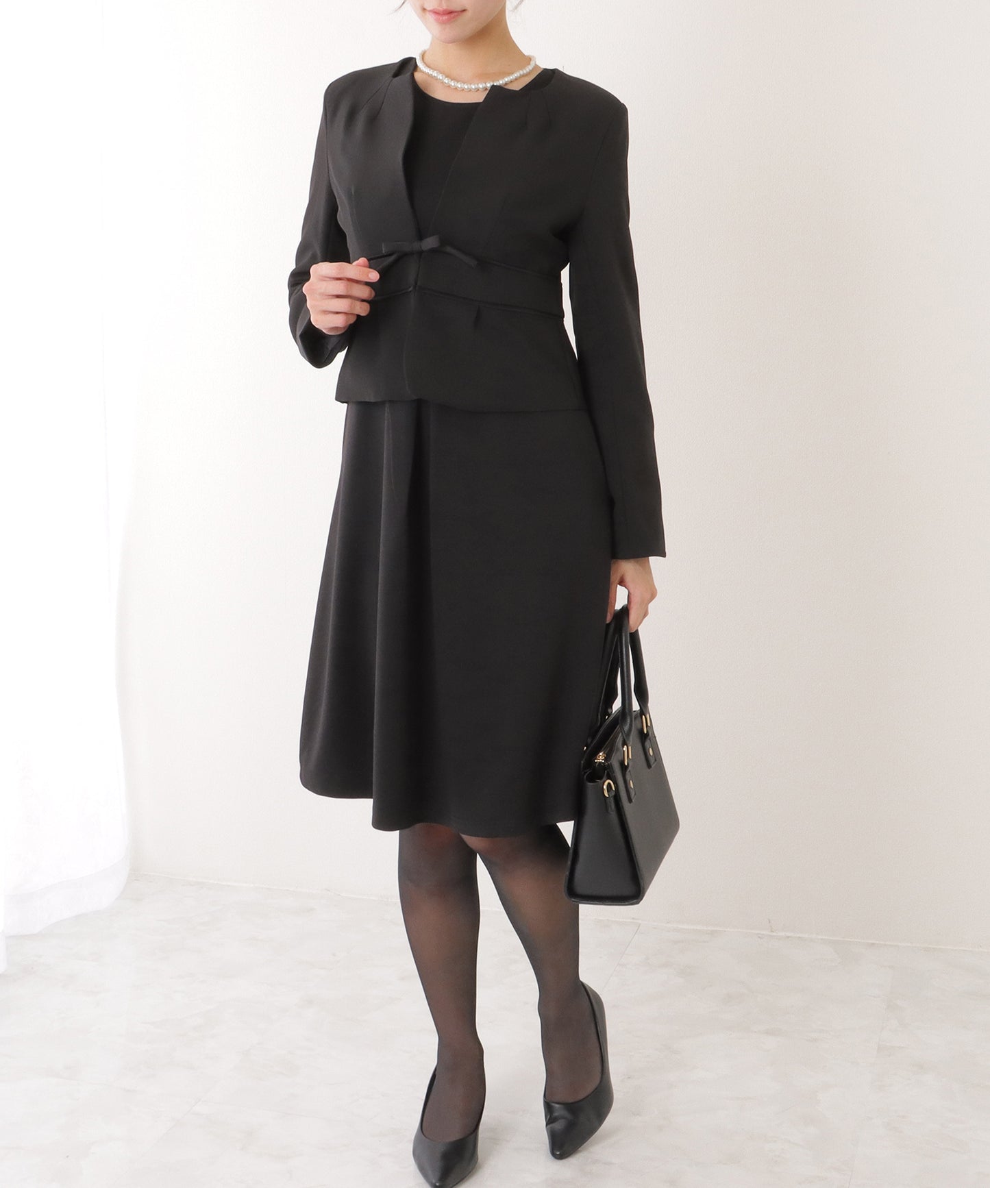 2WAY リボンジャケット付き タック ワンピース セットアップ