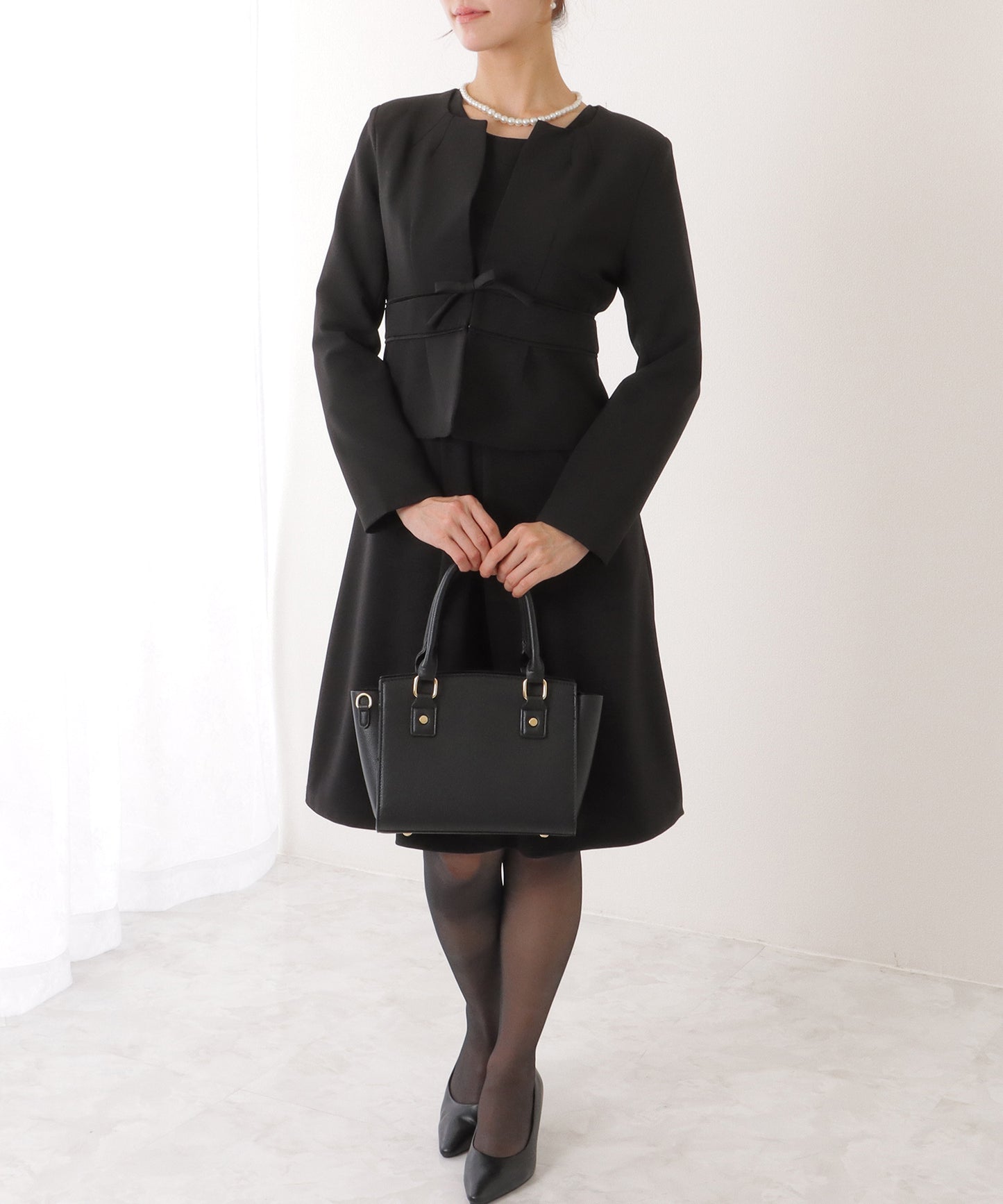 2WAY リボンジャケット付き タック ワンピース セットアップ