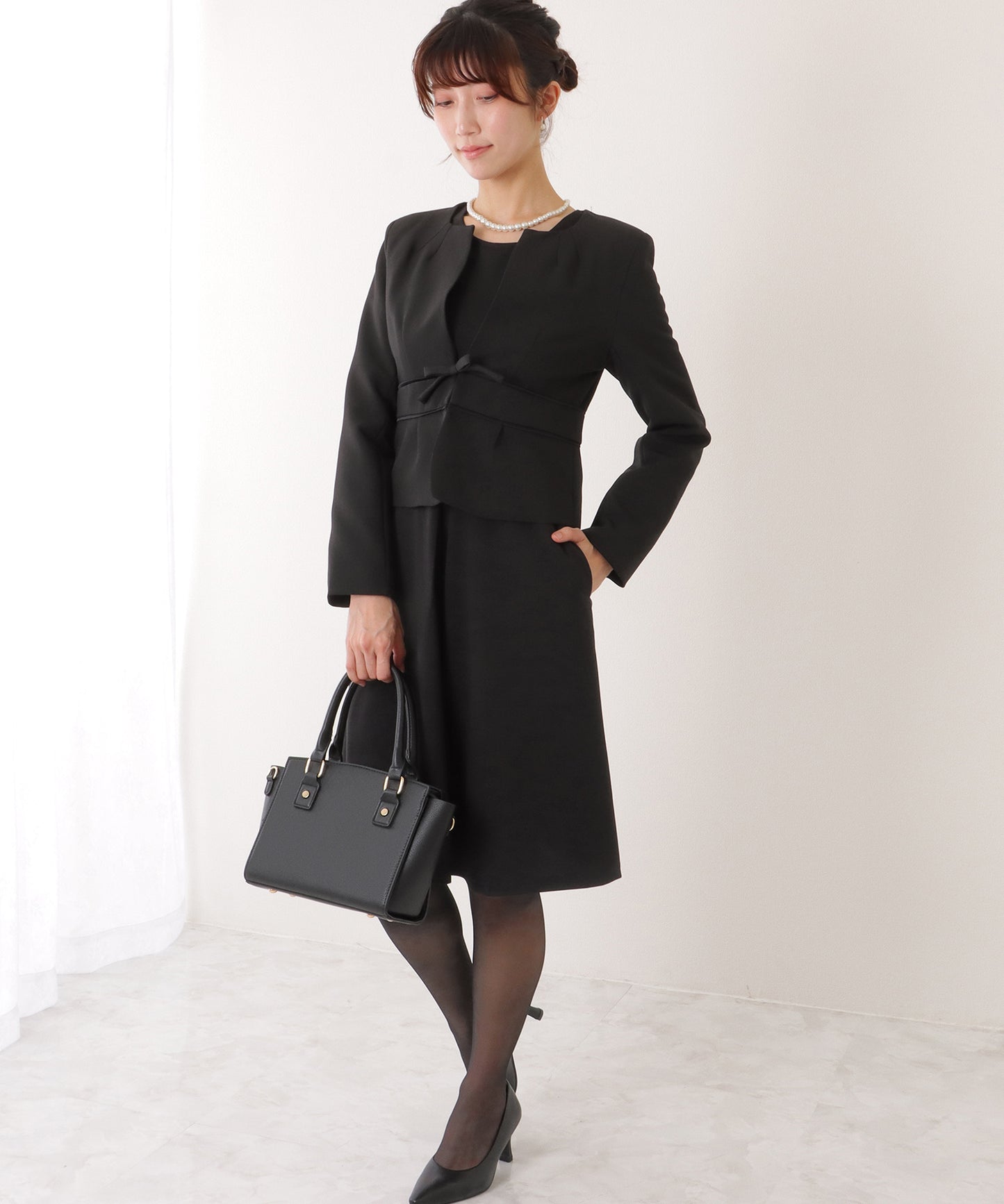 2WAY リボンジャケット付き タック ワンピース セットアップ