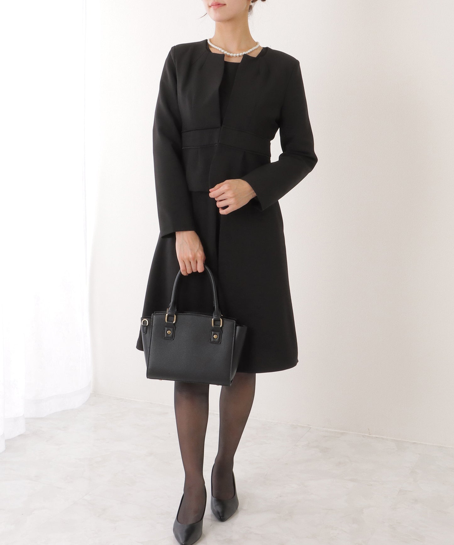 2WAY リボンジャケット付き タック ワンピース セットアップ