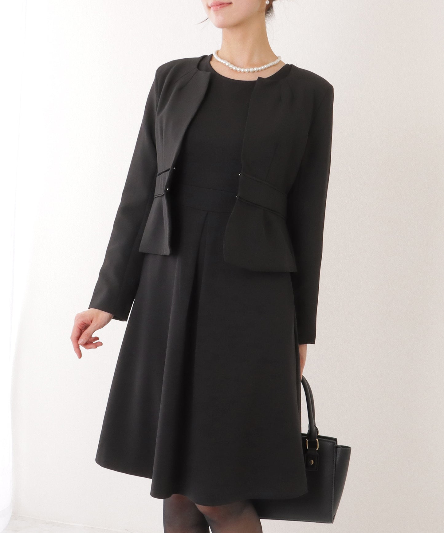 2WAY リボンジャケット付き タック ワンピース セットアップ